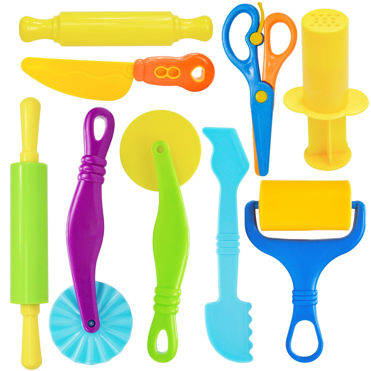 LCY WEDSHI Playdough Tool Set, 9 Pcs Play Dough Tools Sets for Kids Ages 4-8, Playdough Accessories Includes Cutters Roller, Rolling Pins, Safety Scissors, Plastic Knife