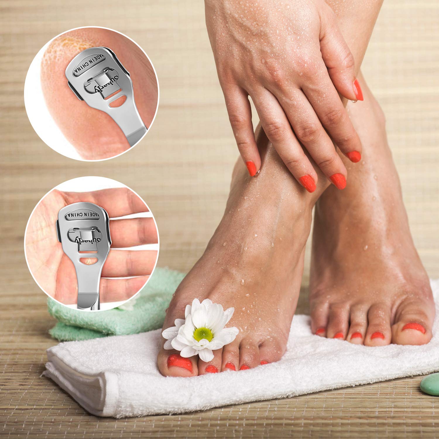 52 Pieces Callus Shaver Set, 50 Replacement Slices Blades 1 Stainless Steel Callus Shaver and 1 Foot File Head Foot Care Tools Hard Dry Skin Remover for Hand Feet
