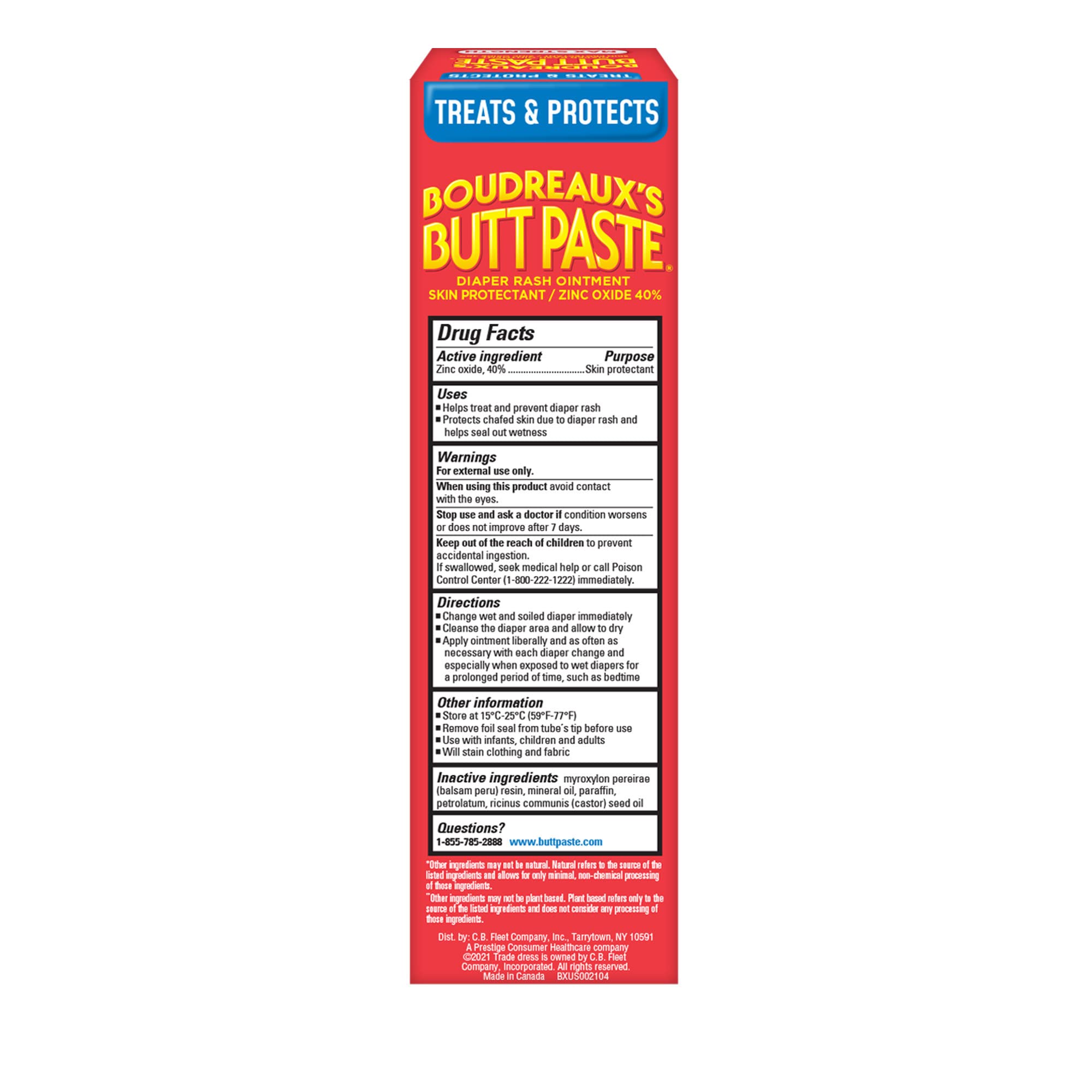 Boudreaux's Butt Paste Maximum Strength Diaper Rash Cream, Ointment for Baby, 4 oz Tube