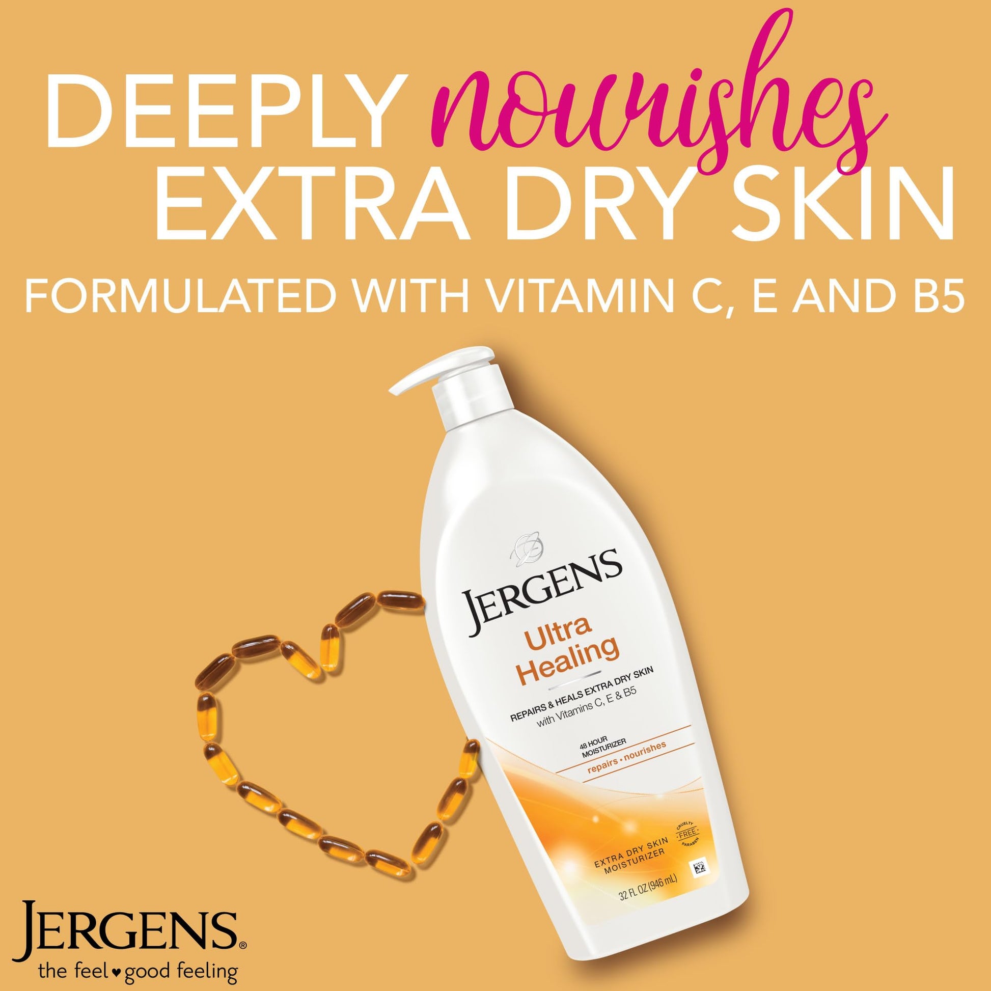 Jergens Ultra Healing Dry Skin Lotion, Hand and Body Moisturizer for Quick Absorption into Extra Dry Skin with Hydralucence Blend, Vitamins C, E and B5, White, 32oz
