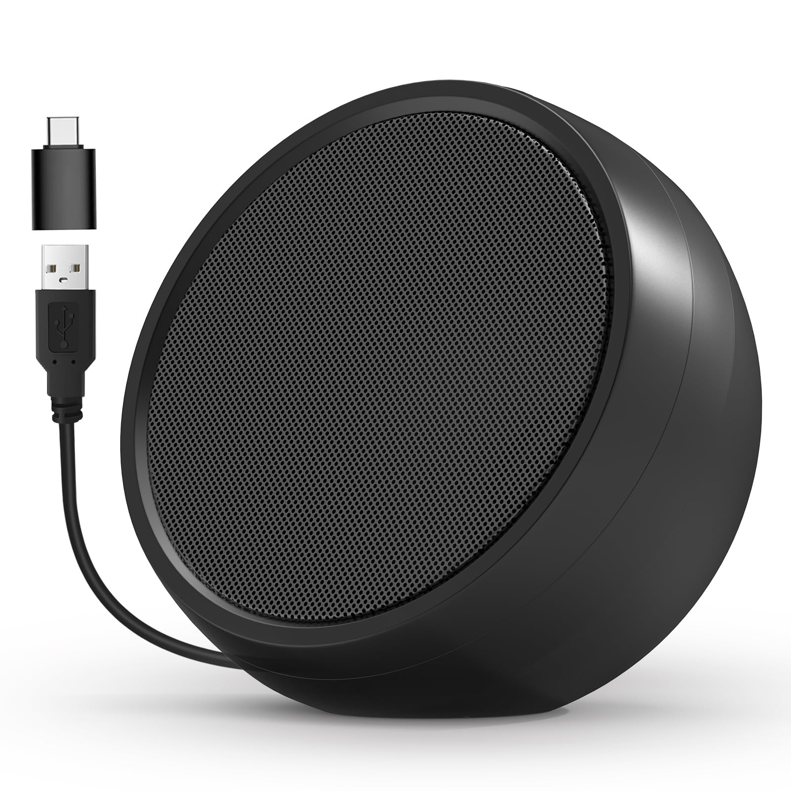 ABRRU USB Computer Speaker for Laptop, PC, External Speakers for Desktop Computer, Crystal Clear Sound, Rich Bass, Loud Volume, Direct Control, Plug-N-Play (Black)