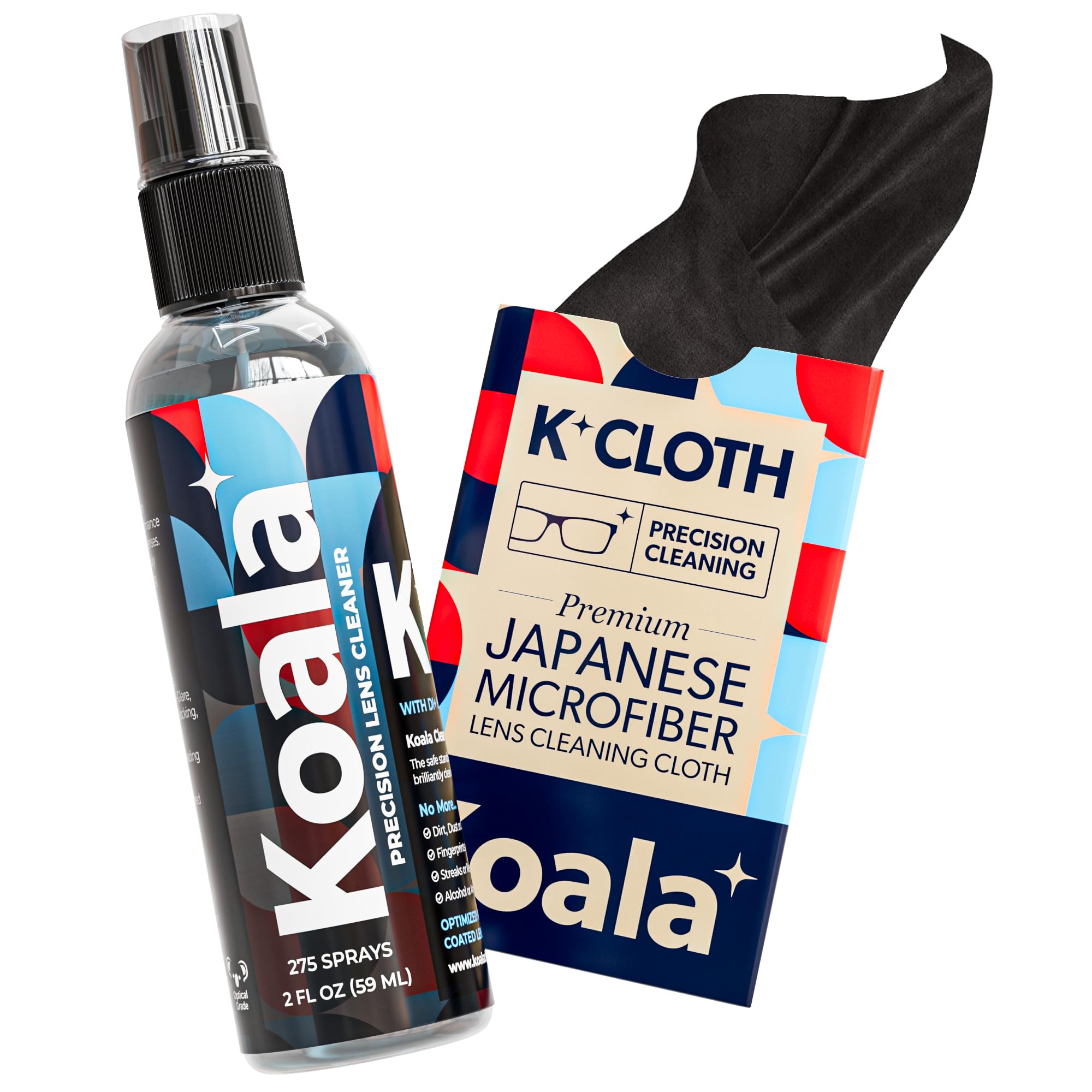 Koala Eyeglass Lens Cleaner Spray Kit | (2x) 8oz + (1x) 2oz Glasses Cleaner Bottle + (3x) Microfiber Cloth | Alcohol Free Eyeglasses, Screen, and Camera Cleaning Kit (6 Piece Set)