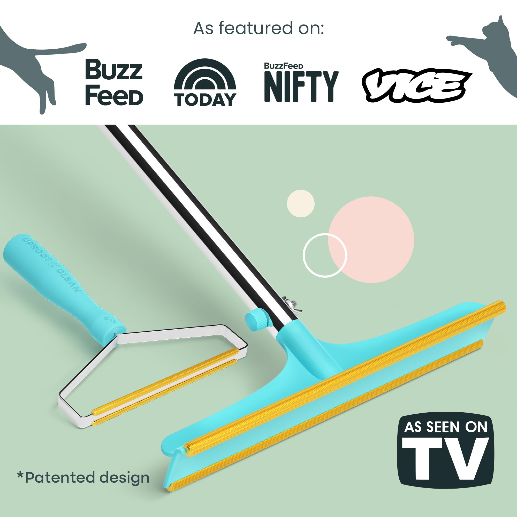 Uproot Cleaner Pro Pet Hair Remover Bundle - Including Xtra Carpet Rake for Pet Hair Removal Tool - Scrape Easy The Cat & Dog Fur from Your Carpet, Rugs, Cat Bed, Car Trunk & More