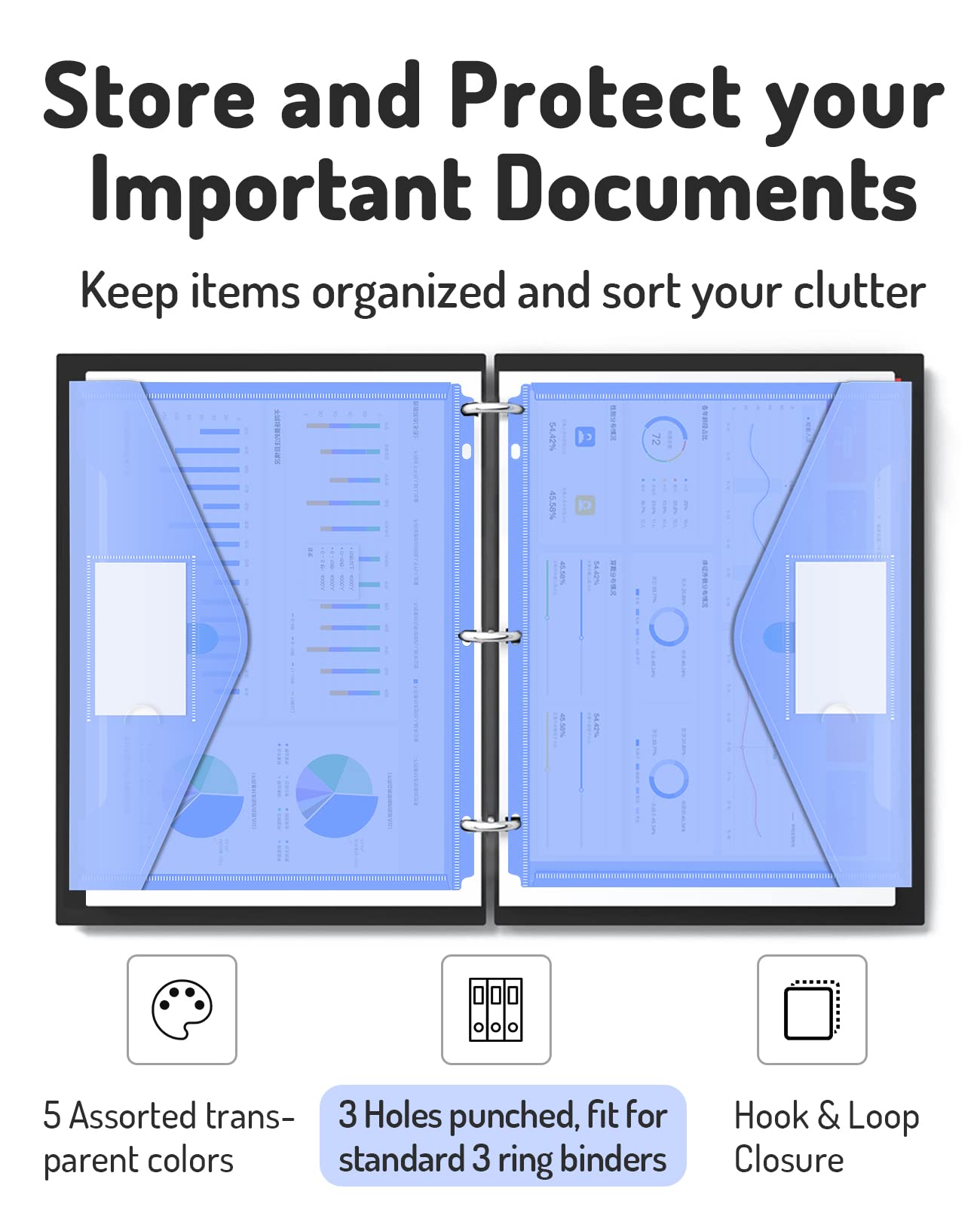 Forvencer Binder Pocket, 10 Pack Super Heavyweight Plastic Folders with Tight Closure, Folders with Pockets Side Loading, Binder Organizer, Binder Dividers with Pockets, Letter Size, Assorted Colors