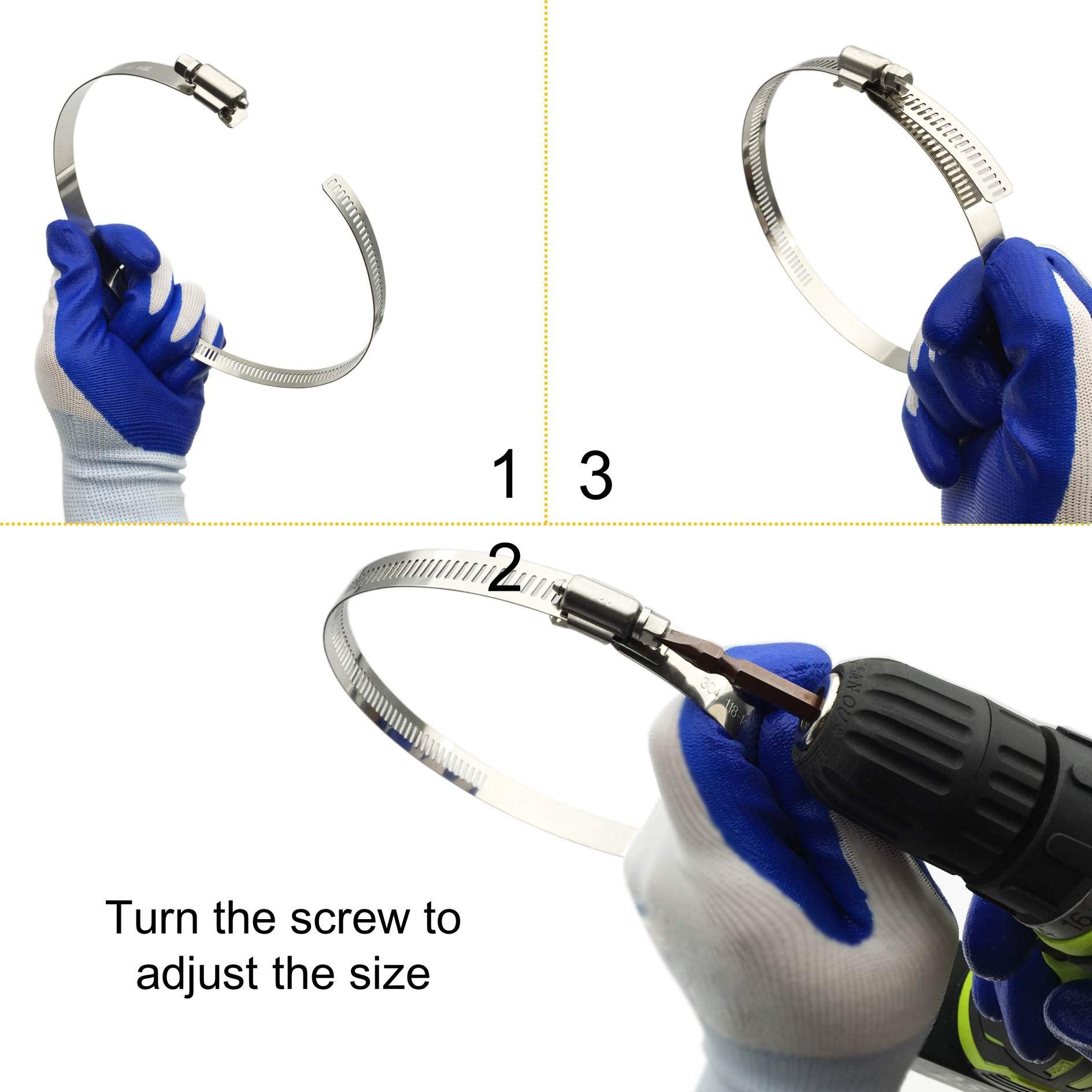 EesTeck 4" (Diameter) Adjustable 304 Stainless Steel Duct Clamps Hose Clamp Pipe Clamp Air Ducting Clamp worm drive hose clamps (4Pcs, 91mm-114mm)