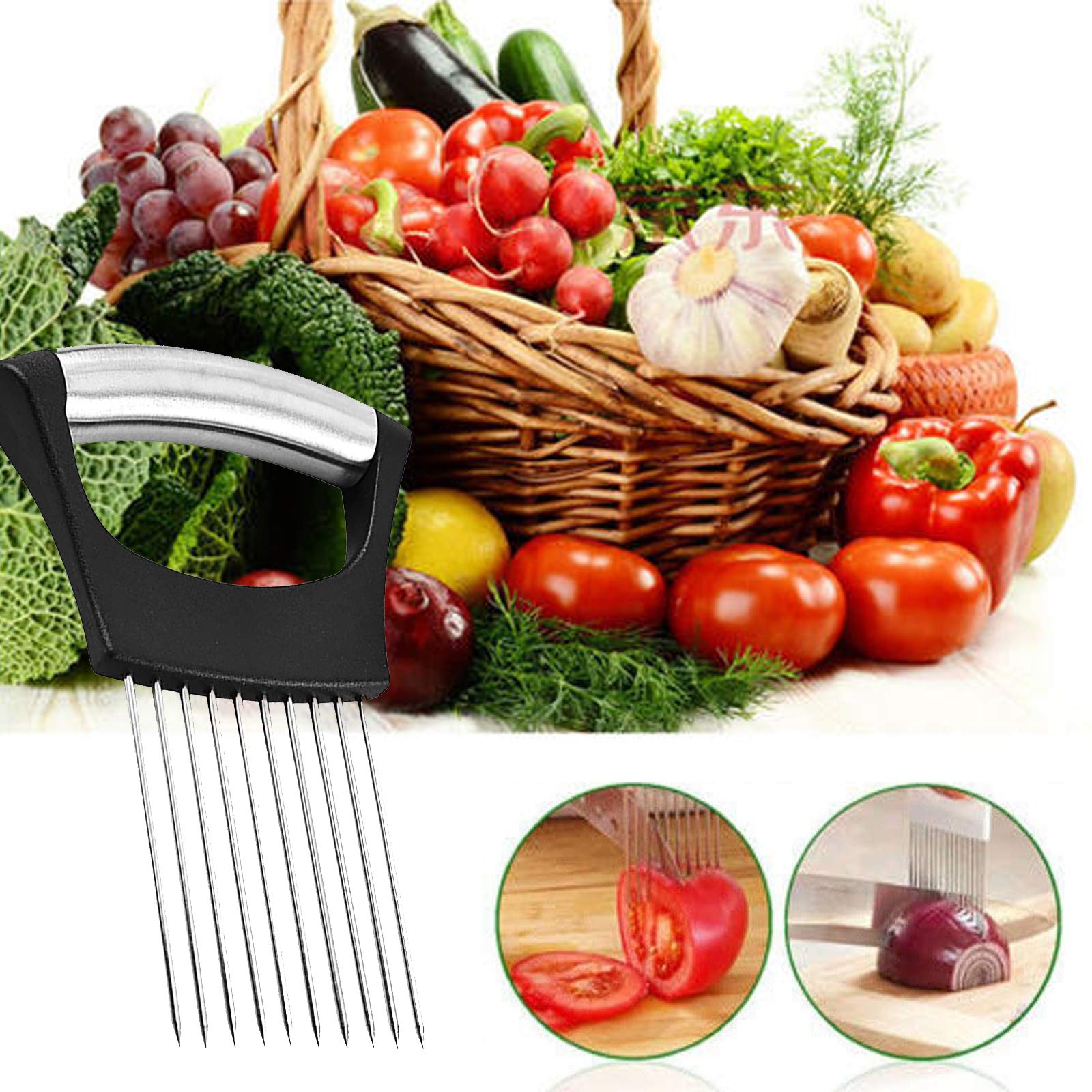 Stainless Steel Onion Holder for Slicing,Onion Slicer Holder,Onion Cutter for Slicing of Onions,Tomatoes,Avocados,Eggs and Other Vegetables,KItchen Utensils