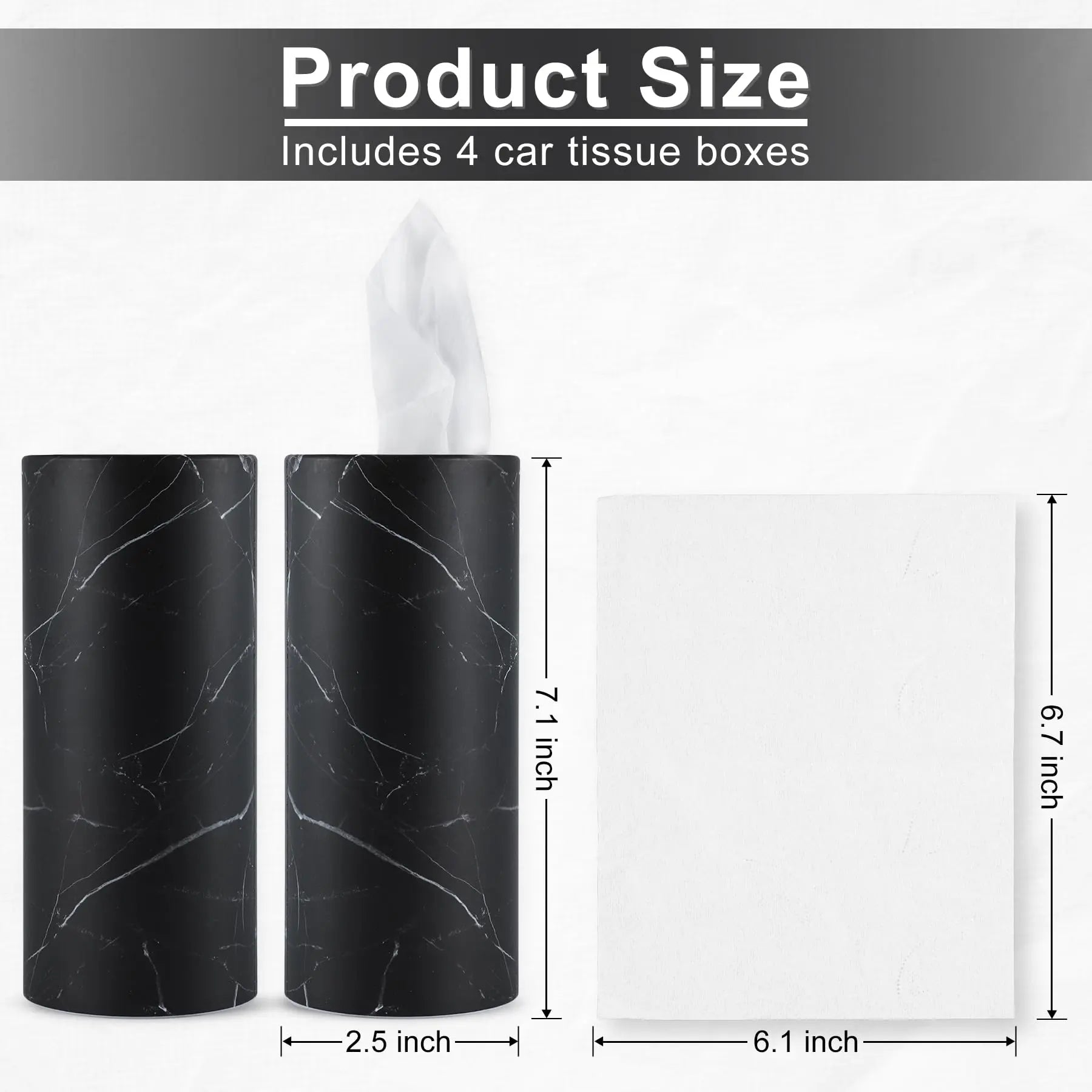 SINGARO Car Tissue Holder, 4 Pack Car Cup Holder Facial Tissues with Travel Tissue Bag, Quick and Convenient Flower Combination Car Tissue Box(4 Canisters/200 Tissues) Black