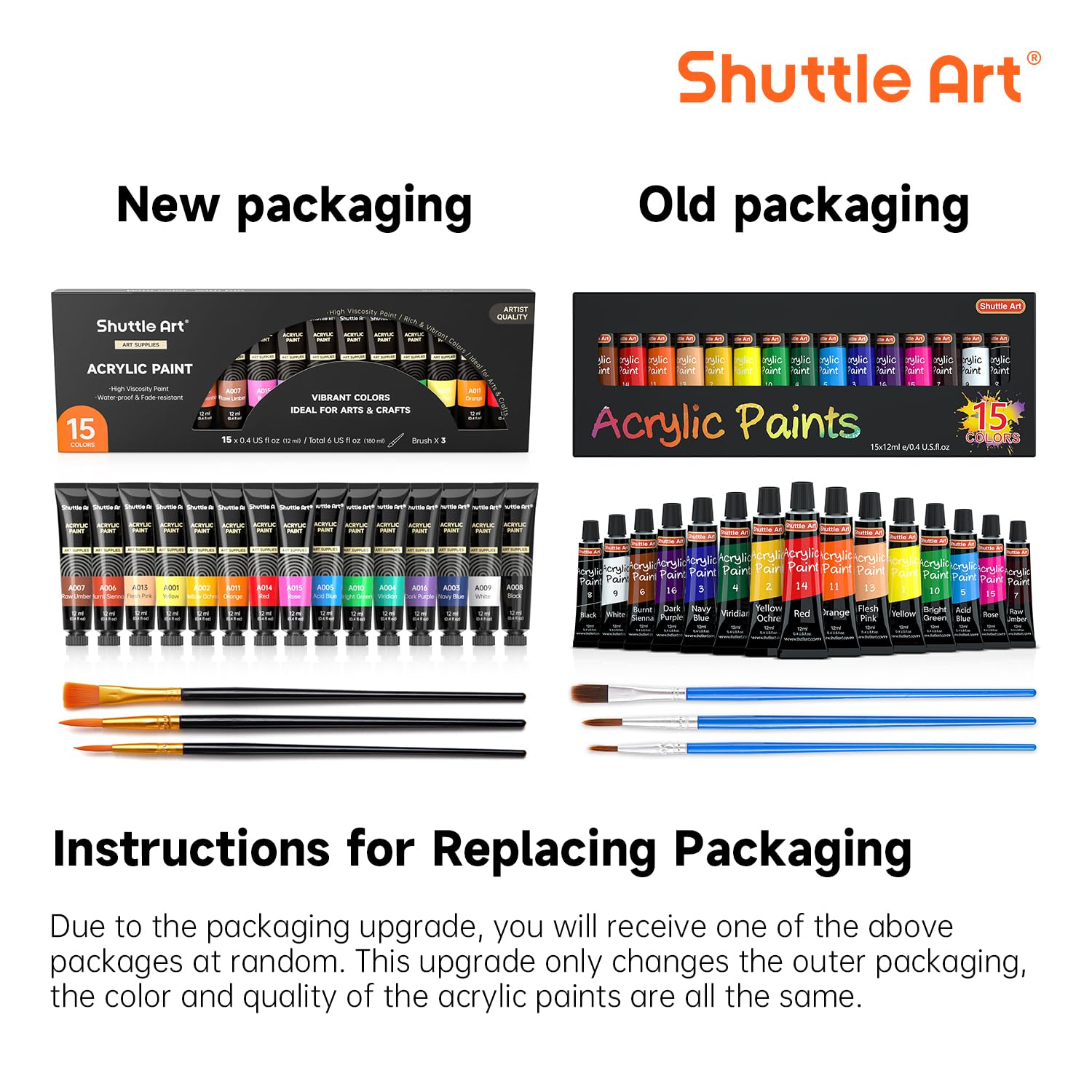 Shuttle Art Acrylic Paint Set, 15 x 12ml Tubes Artist Quality Non Toxic Rich Pigments Colors Perfect for Kids Adults Beginners Artists Painting on Canvas Wood Clay Fabric Ceramic Crafts