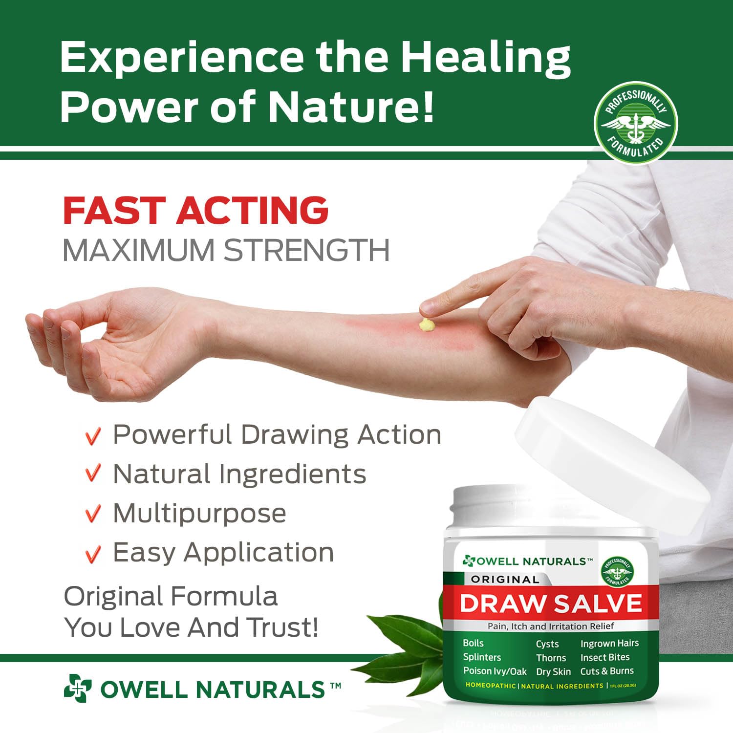 OWELL Naturals Drawing Salve Ointment for ingrown Hair, Boil & Cyst, Splinter Remover, Bug Spider Bites, bee Sting, Mosquito bite Itch, Poison Ivy, Flare, Hangnail