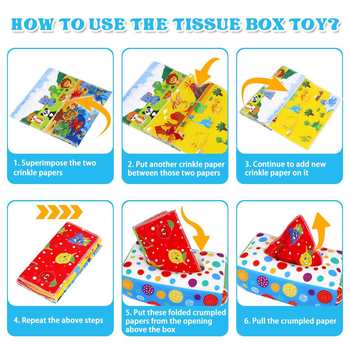 Aiduy Baby Toys 6 to 12 Months - Baby Tissue Box Toys Montessori Toys for Babies 6-12 Months Soft Crinkle Infant Sensory Toys for 1 Year Old Early Learning Toys Baby Boys Girls Gifts