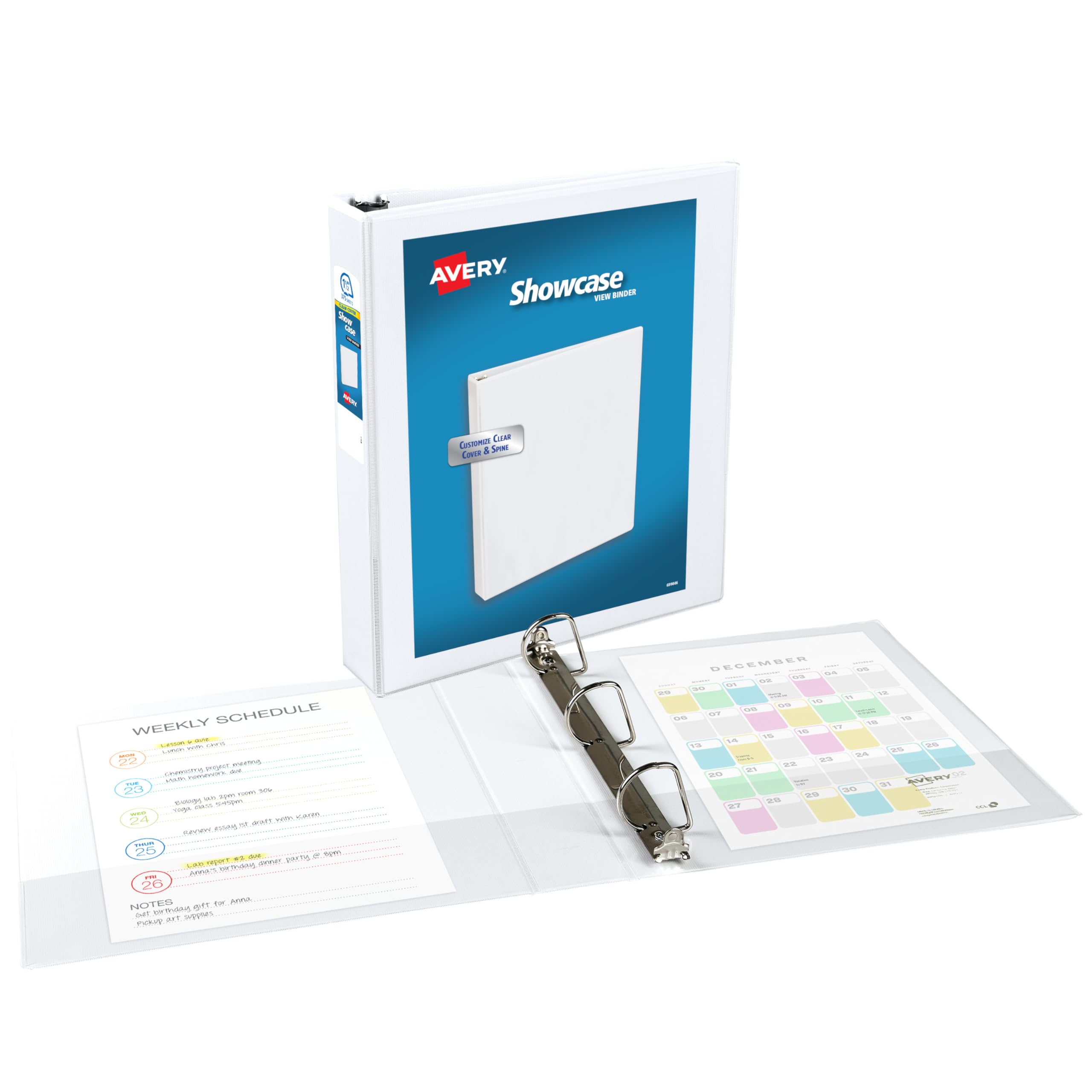 Avery Economy Showcase View 3 Ring Binder, 1-1/2 Inch Slant Rings, 1 White Binder (19651)