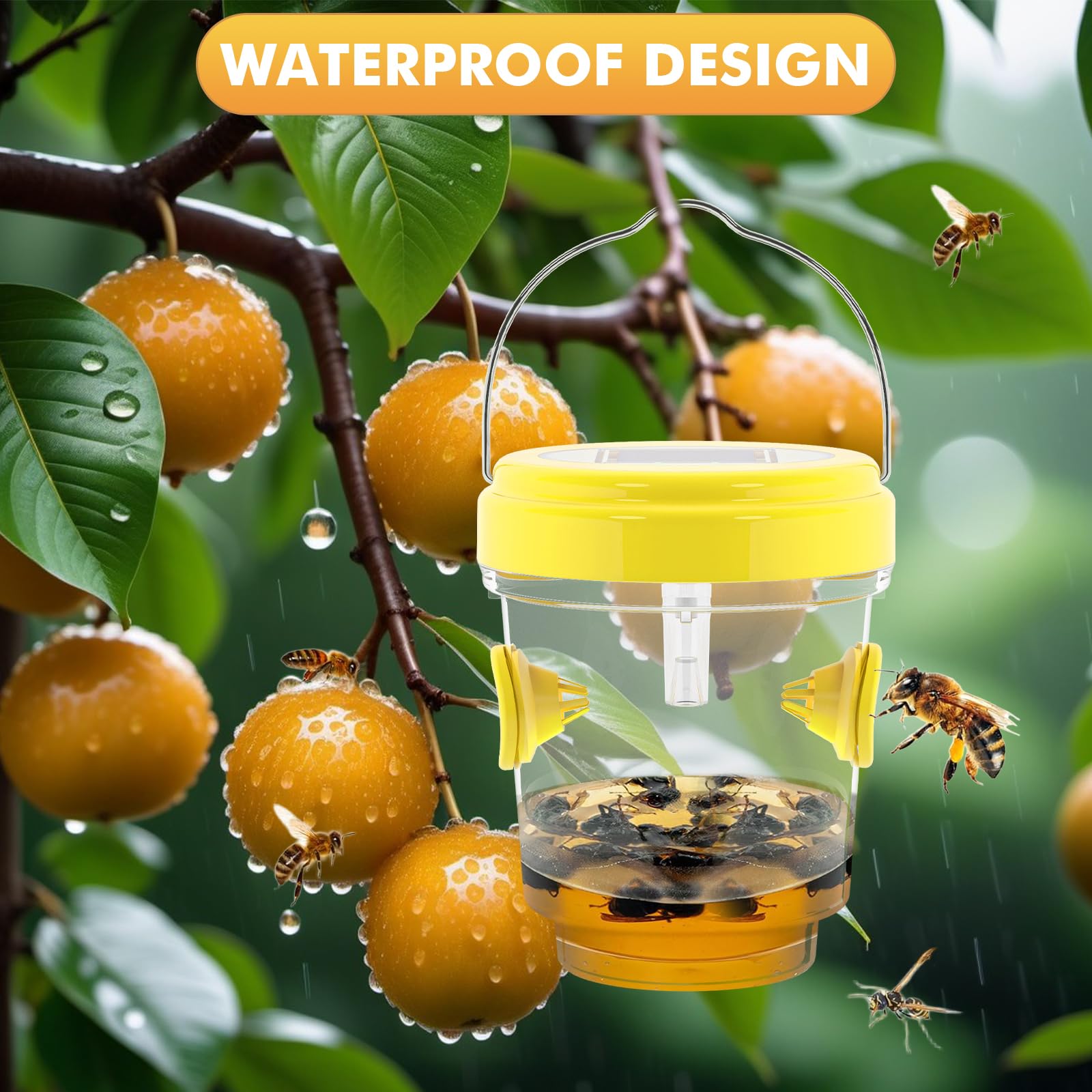 Wasp Traps for Hunting Wasps, Bees, Hornets, Insects, Yellow Jacket Traps, Wasp Trap Catcher, Reusable Solar Powered Hanging for Outdoor, 4 Packs