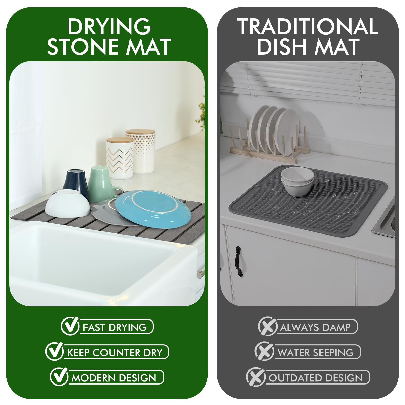 Oxydrily Stone Drying Mat for Kitchen Counter, Large Dark Gray Foldable Diatomaceous Earth Dish Drying Mat, Quick-Dry Absorbent Bath & Countertop Mat for Dishes Bottles Cups 23"x15.3"