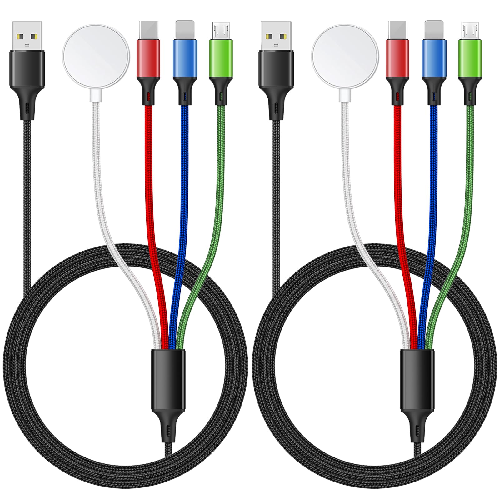 5FT/1.5M Multi Charging Cable for Apple Watch Charger Travel Nylon Braided USB C Micro USB Compatible with iWatch Ultra/SE/10/9/8/7/6/5/4/3/iPhone 16 15 Pro Max/14/13/12/Galaxy Android