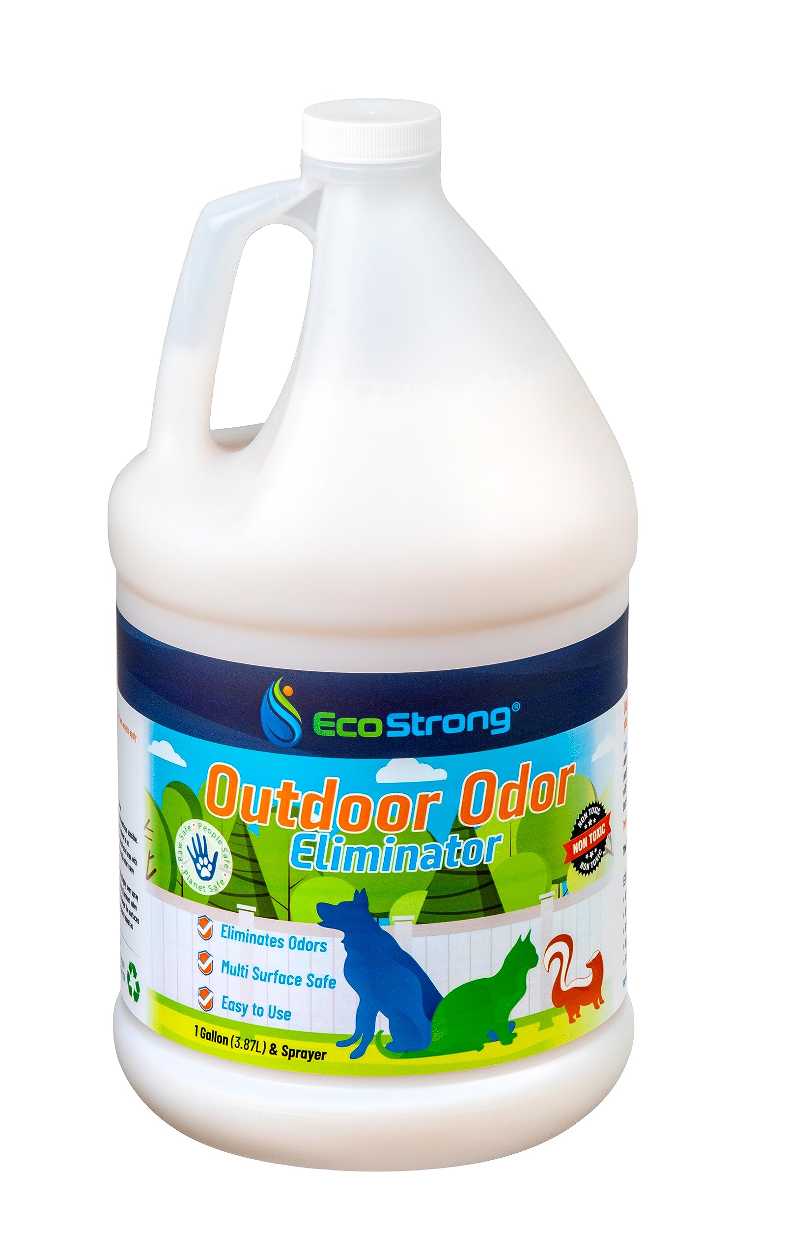 Eco Strong Outdoor Odor Eliminator | Outside Dog Urine Enzyme Cleaner – Powerful Pet, Cat, Animal Scent Deodorizer | Professional Strength for Yard, Turf, Kennels, Patios, Decks (Gallon with Sprayer)