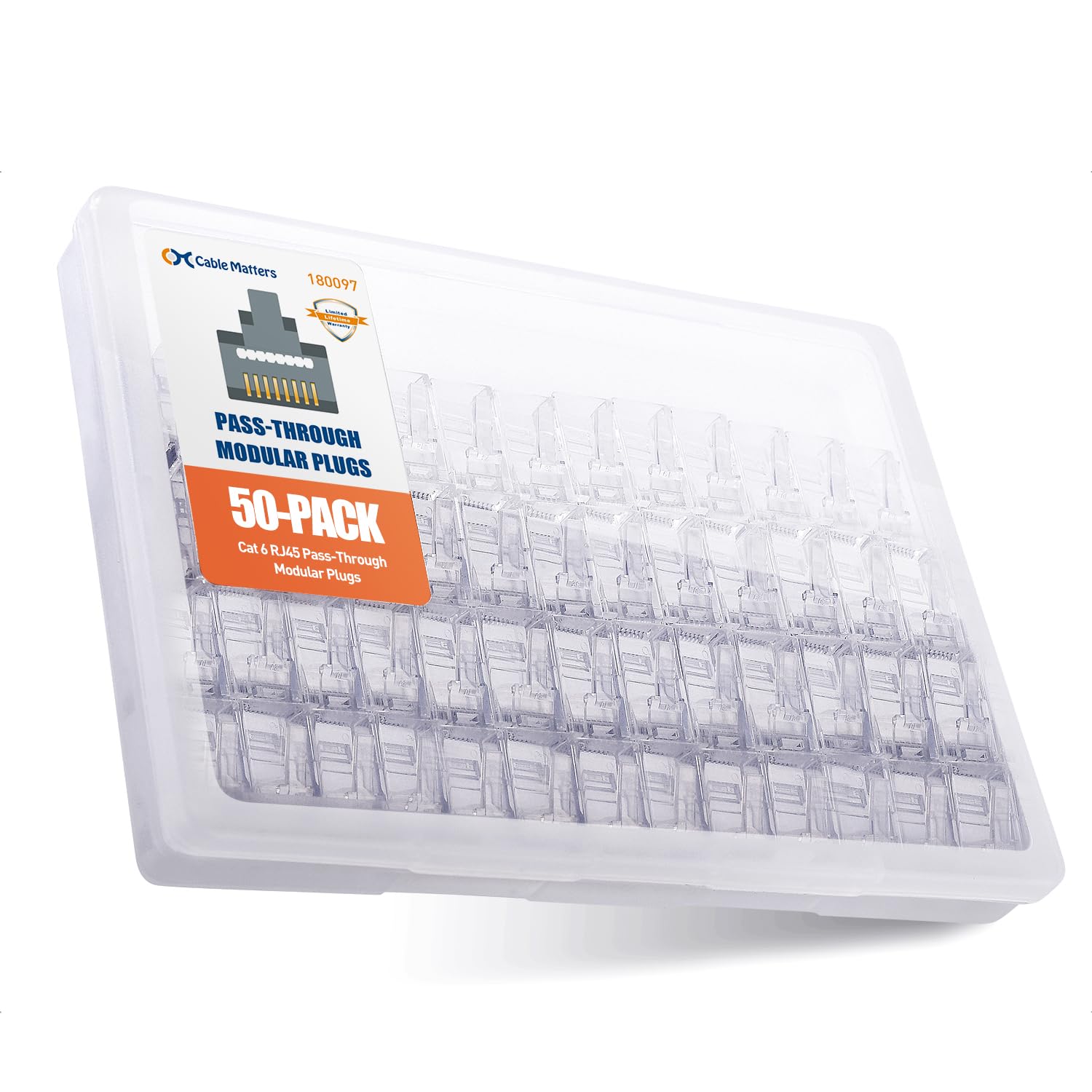 Cable Matters 100-Pack Cat 6 Pass Through RJ45 Connectors (Cat 6 Ends / Cat6 Connector / RJ45 Modular Plugs/Ethernet Plugs/Network Connector) for Solid or Stranded UTP Ethernet Cable