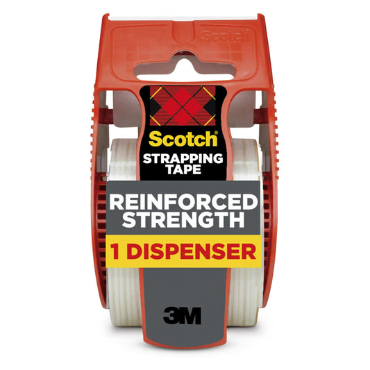 Scotch Reinforced Strength Shipping Strapping Tape 50-3M with Dispenser, Clear, 1.88"x 360 in, 1 Dispenser/Pack