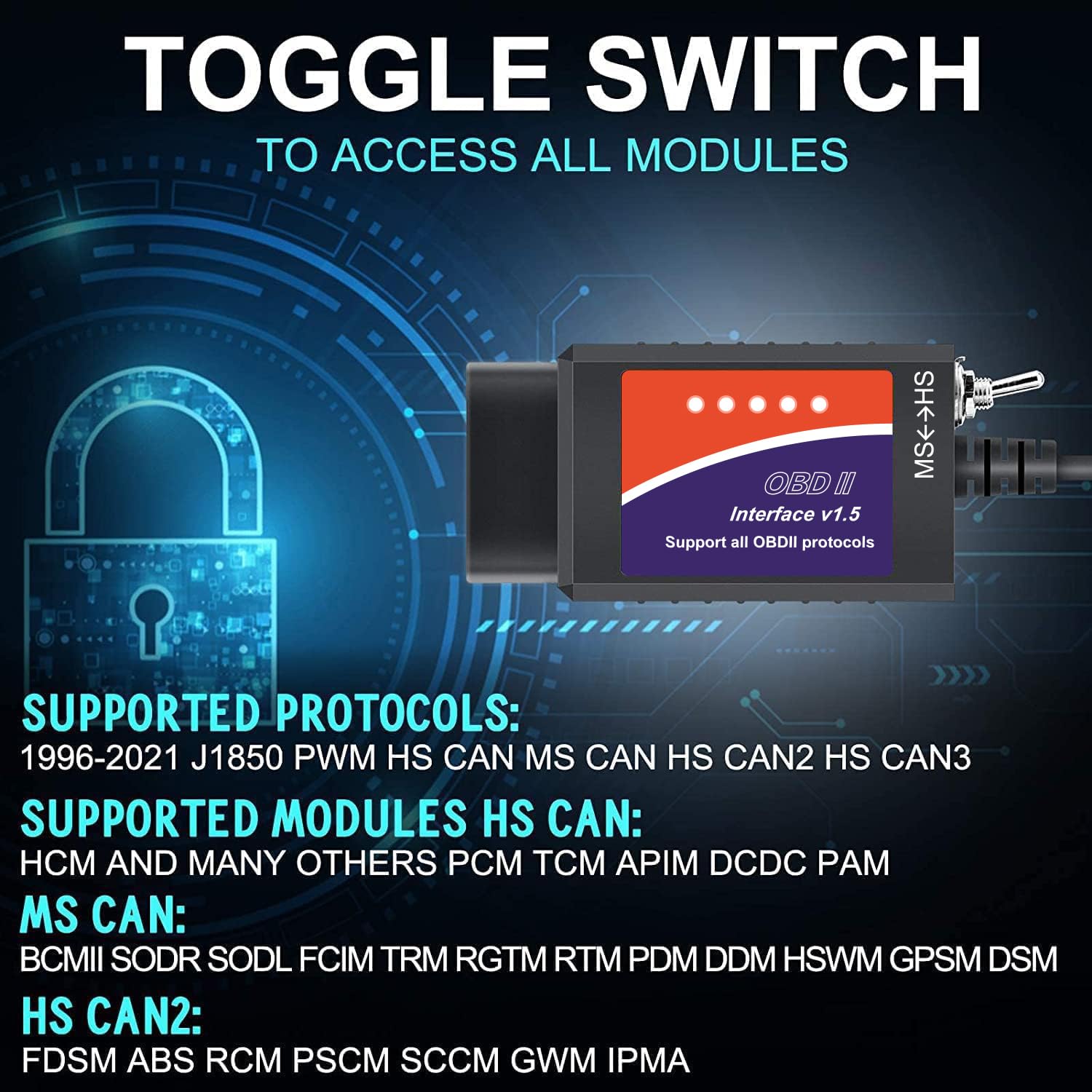 ELM327 USB Adapter OBD2 Scanner for Windows, ELMconfig FoCCCus Diagnostic Scan Tool with MS-Can/HS-Can Switch for Ford Lincoln Mazda Mercury Series Vehicles