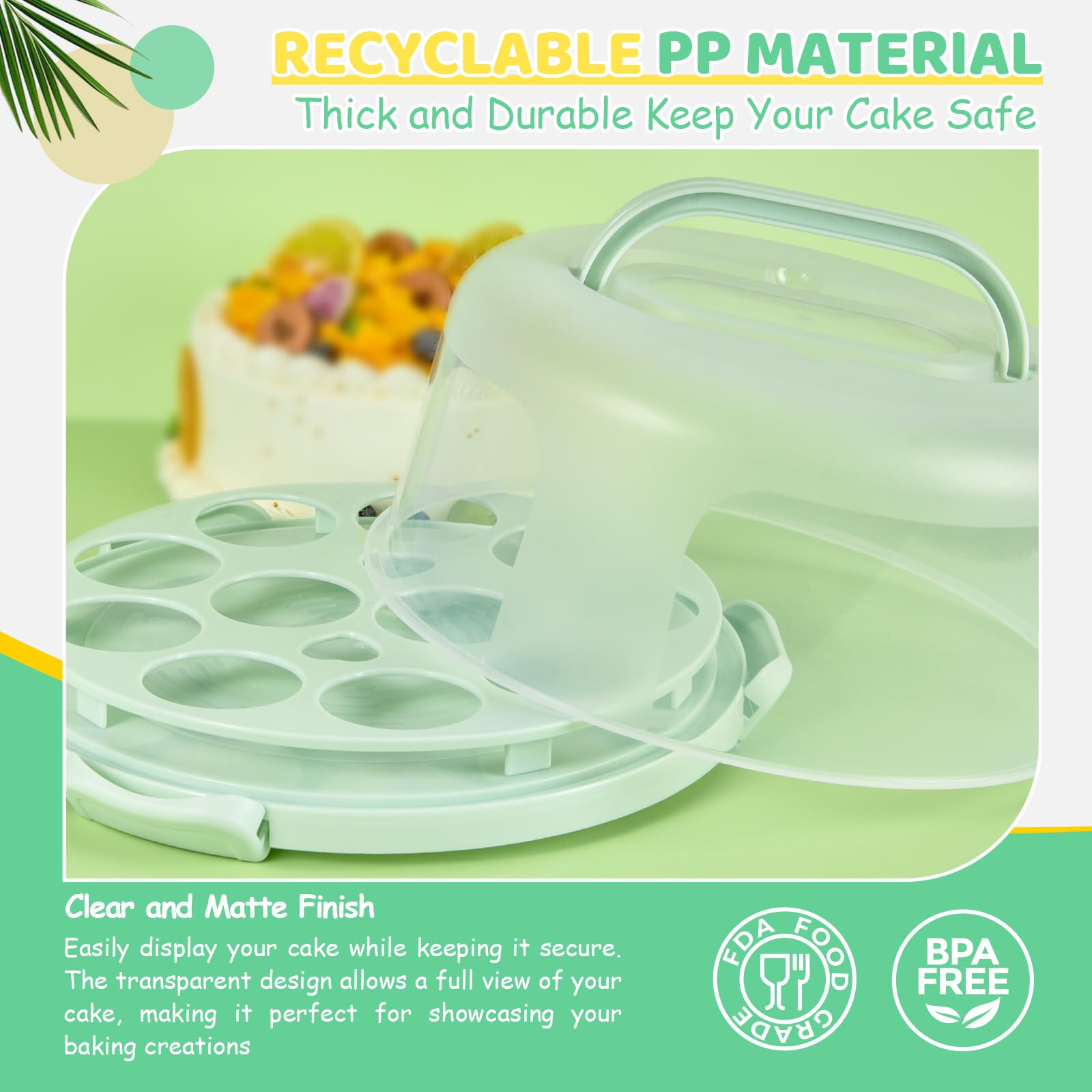 Ohuhu Cake Carrier with Lid and Handle, BPA-Free Cake Containers Cake Holder for 10 inch Cake with 2 Handles Cupcake Carrier - Plastic Cover Two Sided Base for Transport Pies Nuts Fruit Perfect Gifts