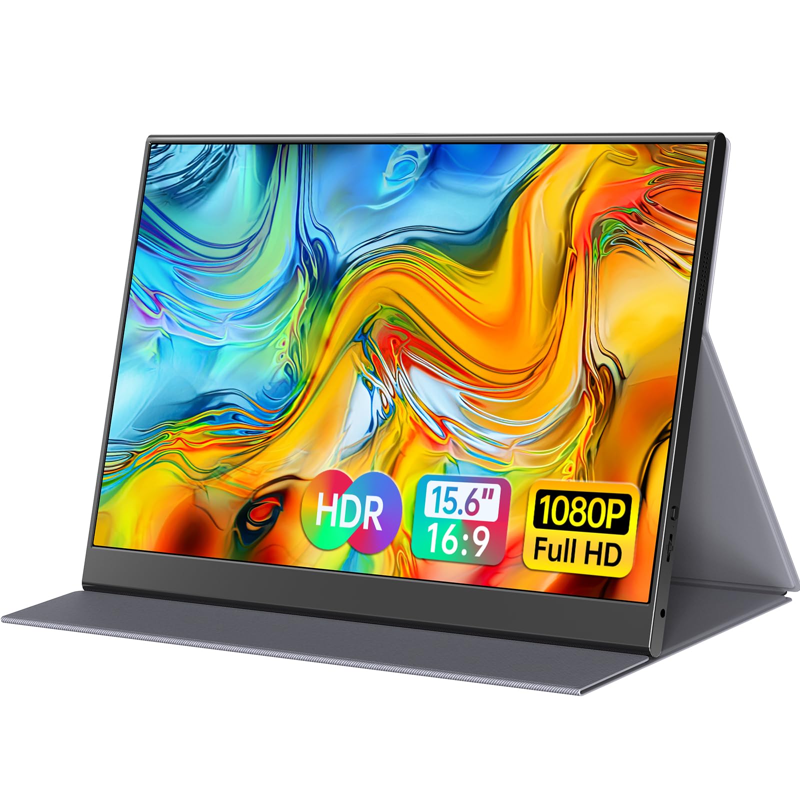شاشة ForHelp محمولة مقاس 15.6 بوصة، شاشة عرض خارجية ثانوية 1080P USB-C HDMI للكمبيوتر المحمول والكمبيوتر الشخصي وهاتف Mac وPS وXbox وSwitch، شاشة ألعاب IPS رفيعة جدًا بدون إطار/غطاء ذكي ممتاز