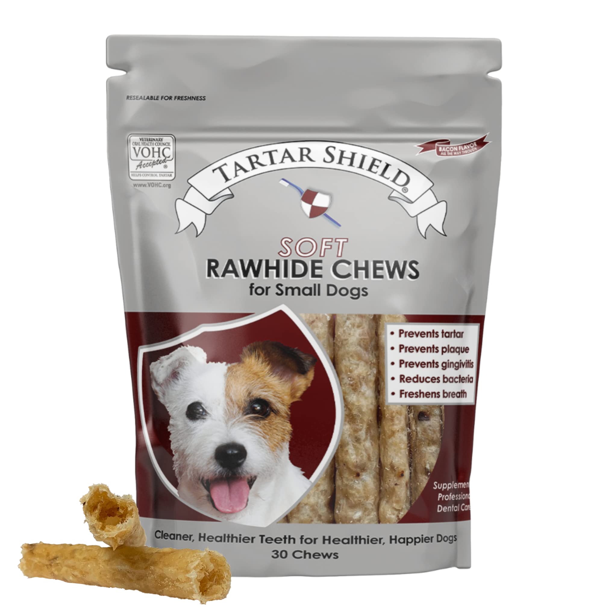 Tartar Shield Soft Rawhide Chews | Safe Dental Treats for Large Dogs | Vet VOHC Approved | Daily Bone Cleans Teeth & Gums Fresh Breath Oral Health Support | USA Made | (Large Dogs / 24 Count)