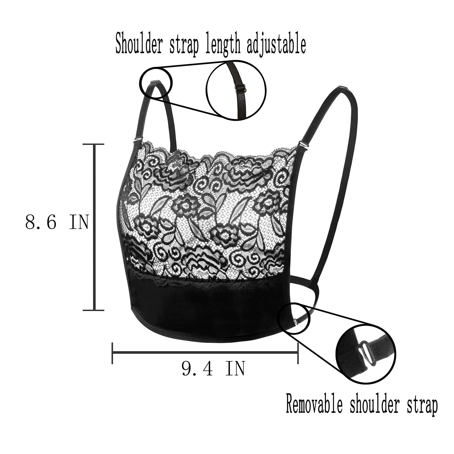 3Pcs Lady Lace Wearable Mock Camisole Bra Insert Overlay Modesty Panel Vest.