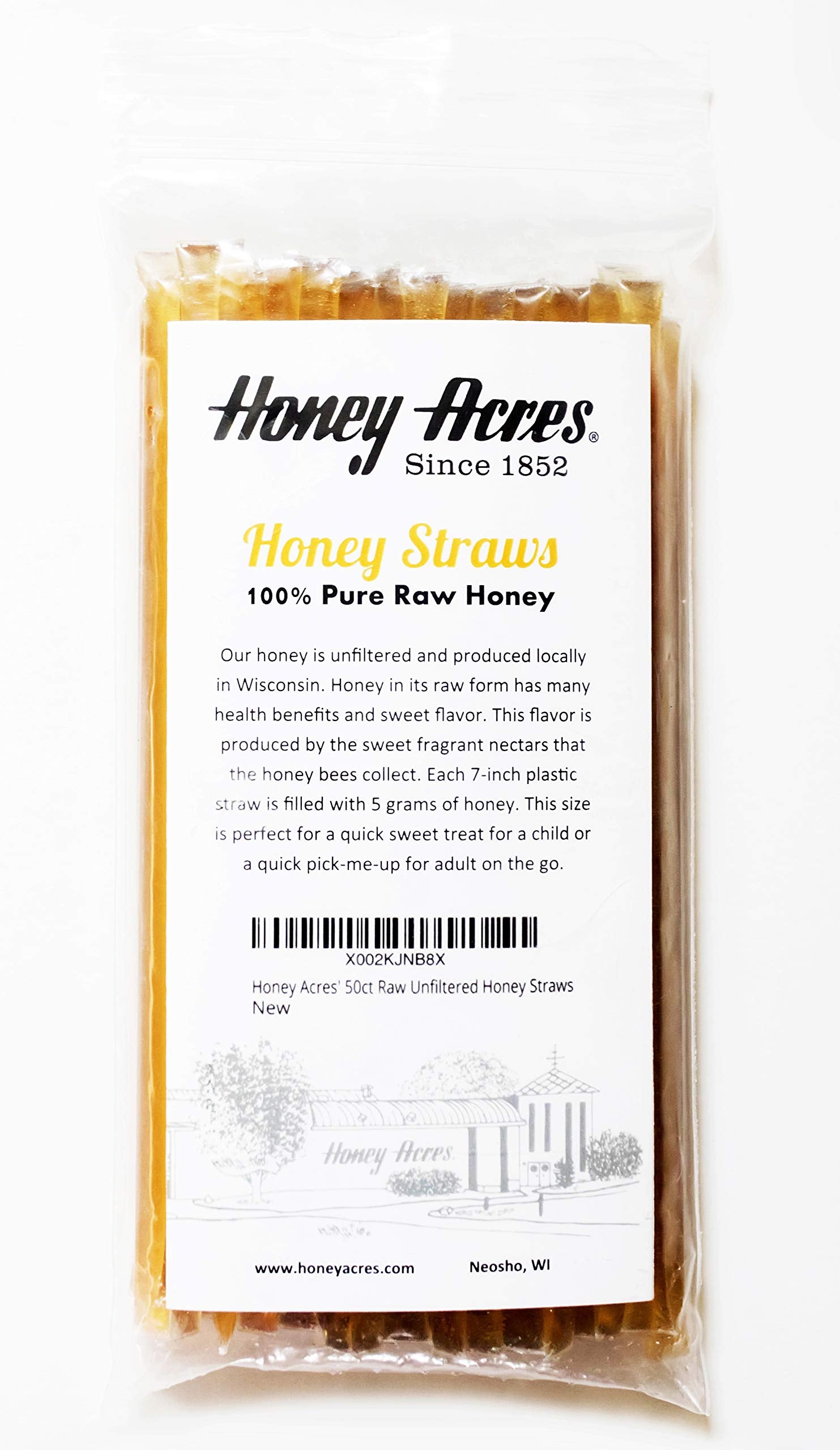 Honey Acres' Raw Unfiltered Honey Straws - USA Honey Sticks (Clover, 50 Count)