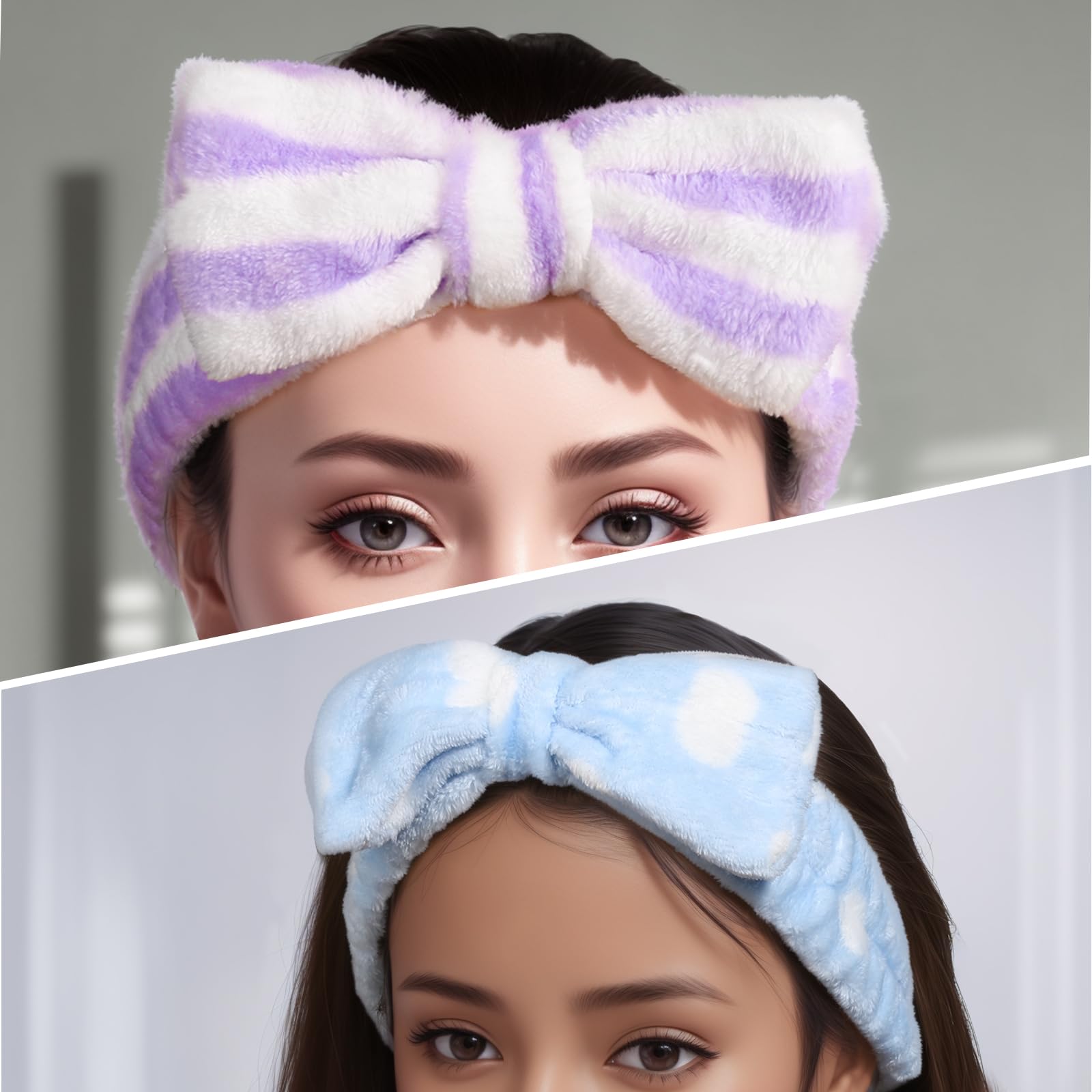Teenitor 5pcs Makeup Headband with Removable Bow, Spa Headband for Washing Face, Makeup, Shower, Microfiber Skin Care Hairband for Girls Women Gift