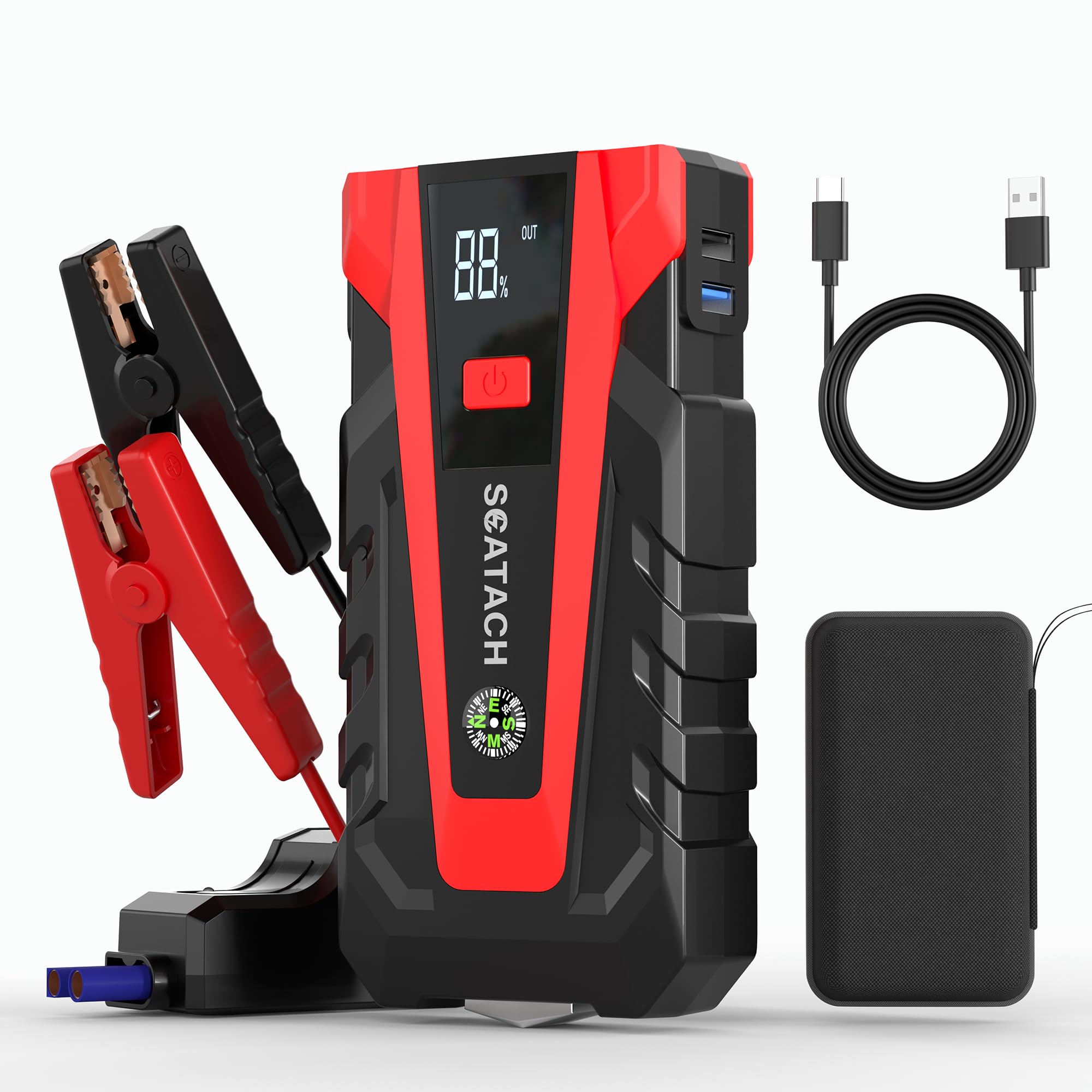 Scatach 011 3000A Car Battery Jump Starter,12V Jump Starter Battery Pack (up to 9.0L Gasoline and 7.0L Diesel Engine), Portable Jump Box with 3 Modes Flashlight and Jumper Cable