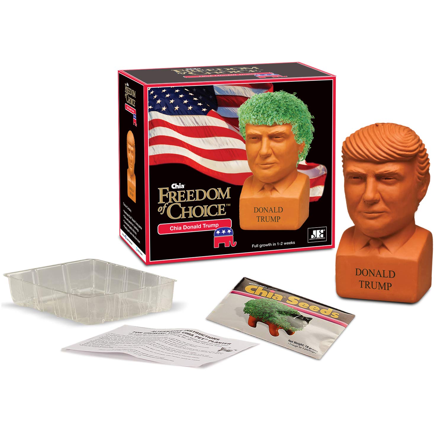 Chia Pet Donald Trump with Chia Seed Pack - Freedom of Choice - Decorative Presidential Pottery Planter, Easy to Do and Fun to Grow, Novelty Gift, Terra Cotta