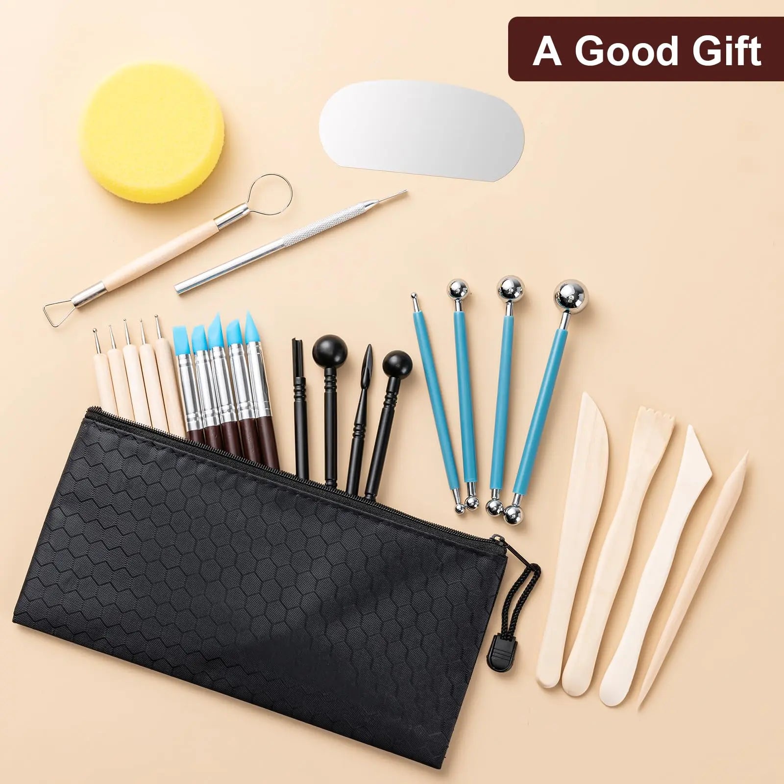 Amrules Clay Tools Kit, 27 PCS Pottery Tools, Practical Polymer Clay Sculpting Tools Kit, Air Dry Clay Tools Set for Adults, Pottery Craft, Dotting, Carving, Drawing, Molding, Modeling, Shaping