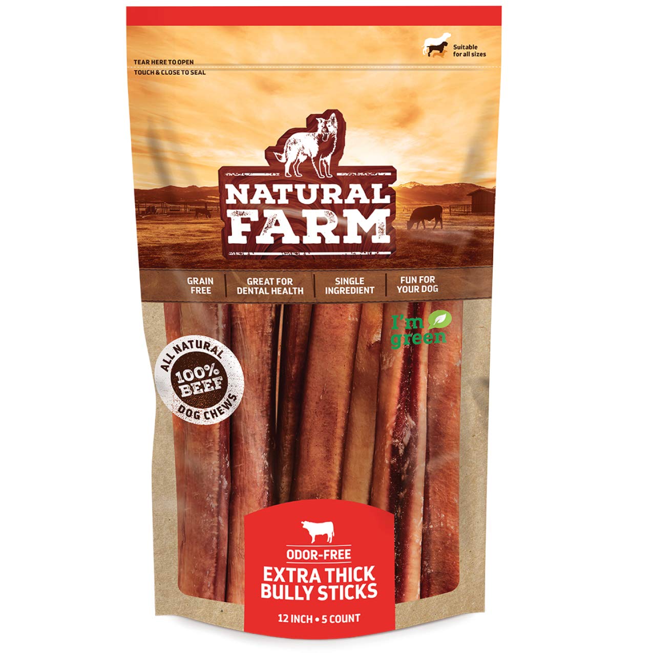 Natural Farm Odor-Free Bully Sticks (6 Inch, 20 Pack), 100% Beef Chews for Pups, Small and Medium Dogs, Non-GMO, Grain-Free, Fully Digestible, Natural Treats to Keep Your Dog Busy