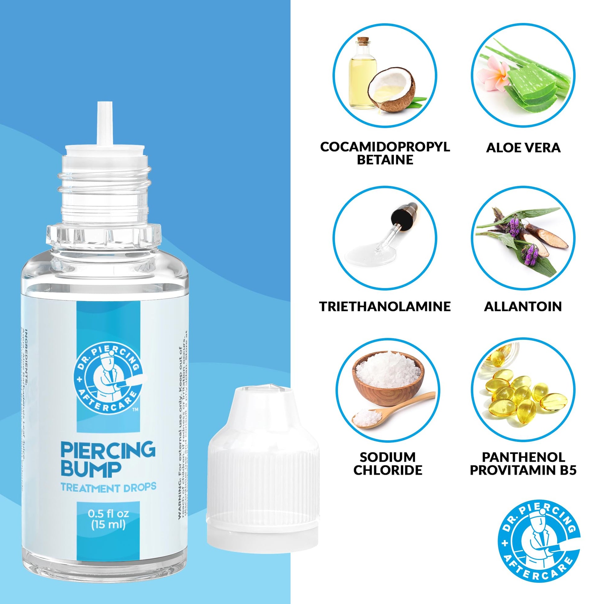 Dr. Piercing Aftercare Keloid Drops – Non-Greasy Saline Solution for Keloid Bump Removal for Piercings - May Reduce Appearance of Nose Piercing Bump, Nose Ear Lip Belly (15 mL)