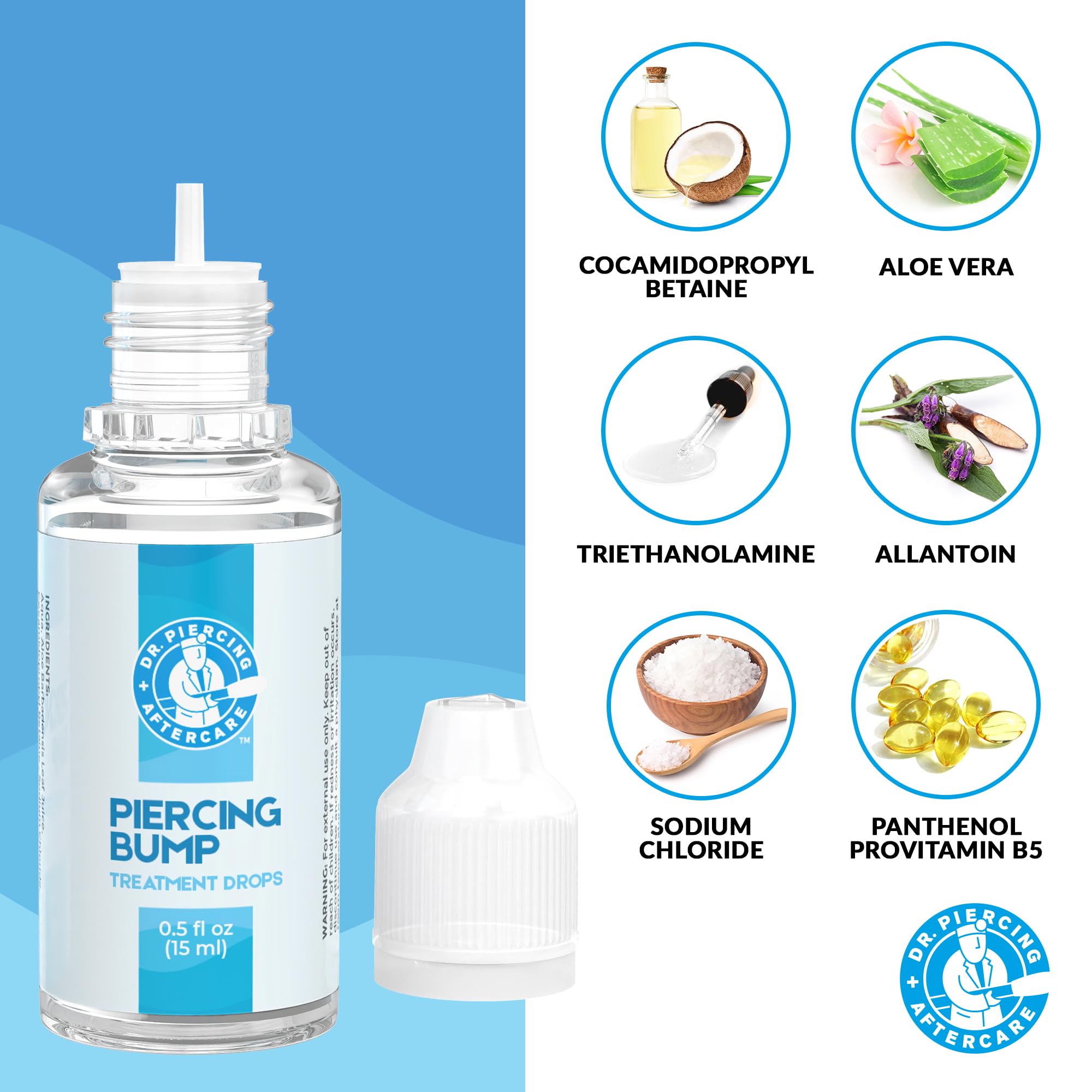 Dr. Piercing Aftercare Keloid Drops – Non-Greasy Saline Solution for Keloid Bump Removal for Piercings - May Reduce Appearance of Nose Piercing Bump, Nose Ear Lip Belly (15 mL)