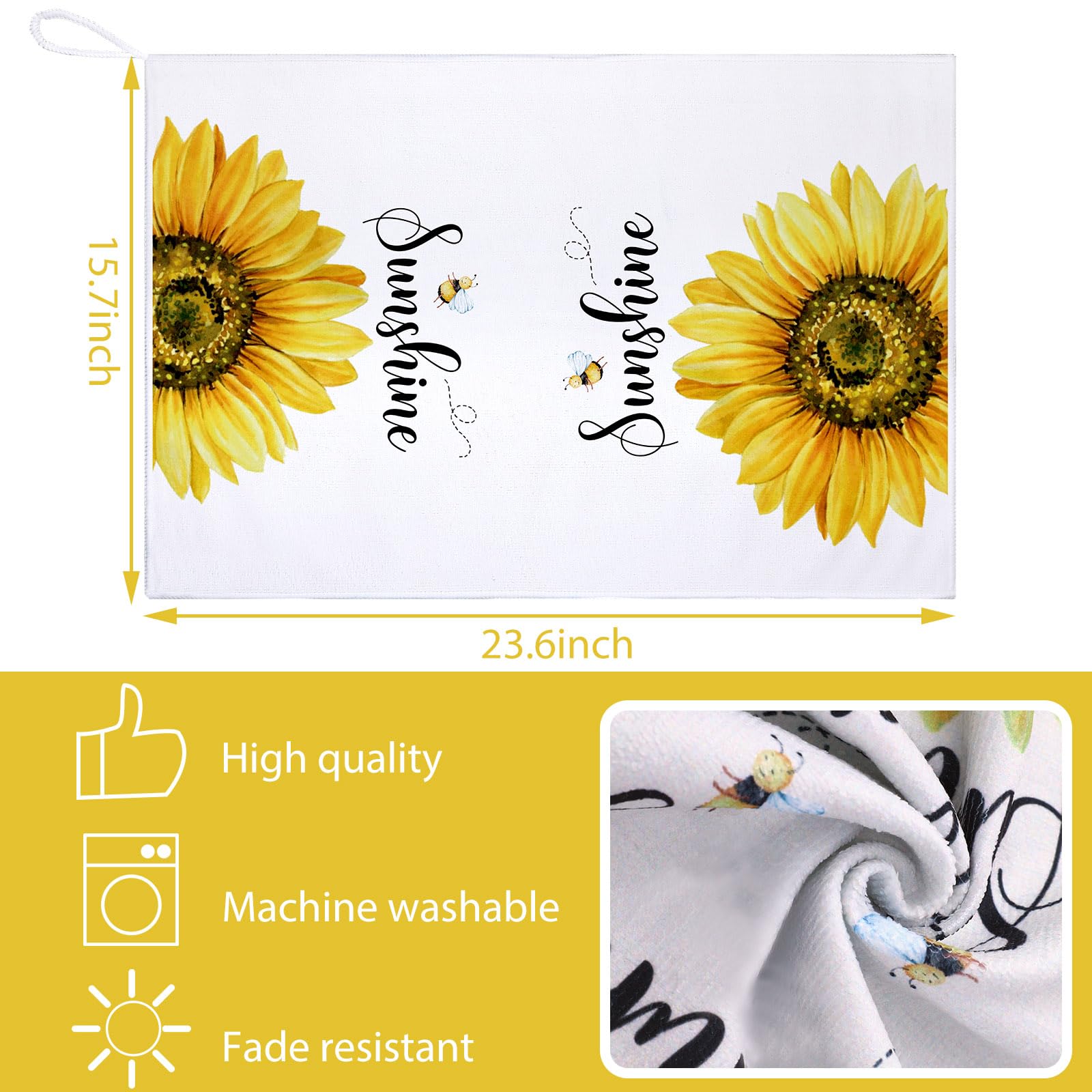 Bencailor 4 Pcs Sunflower Kitchen Towels Summer Fall Flower Floral Sea Beach Lemon Hand Dish Towels Fast Drying Decor Housewarming Gift for Cooking Kitchen Bathroom(Yellow,Sunflower)