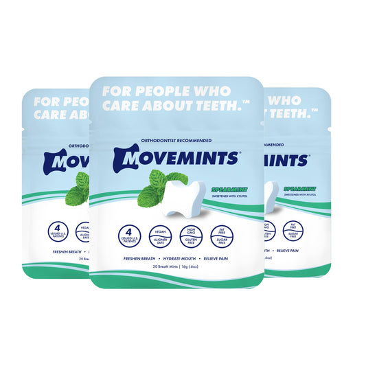 Movemints Clear Aligner Mints - Patented Aligner Seating Mints - Edible Alternative to Aligner Chewies - Xylitol Mints for Dry Mouth - Spearmint (3 Pack)