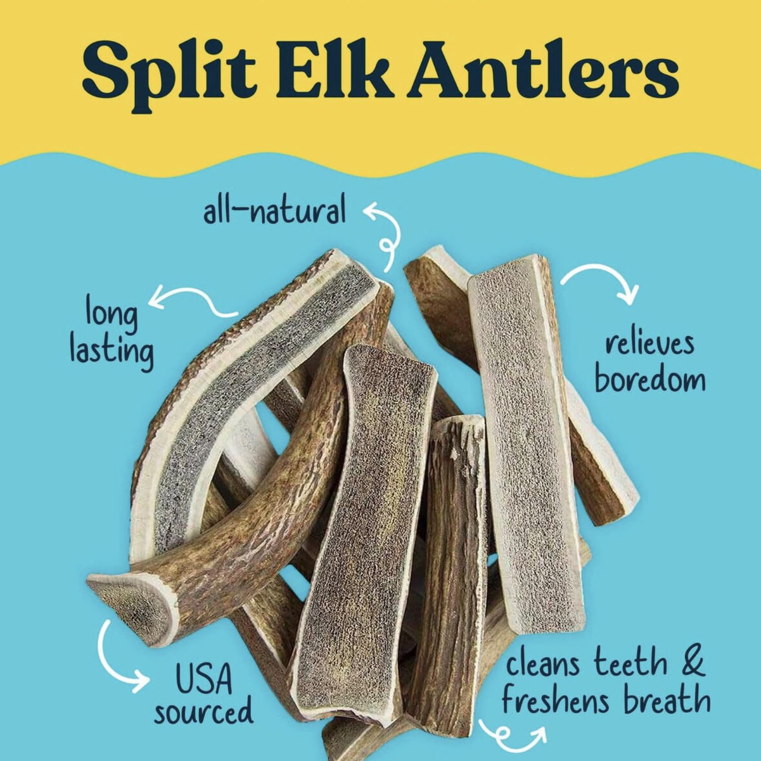 hotspot pets Premium Split Elk Antlers for Dogs - 7 Inch Large Dog Chews (2 Pack) Made in USA -Naturally Shed Antler Bone for Large Breed Aggressive Chewers -Promotes Natural Dental Hygiene