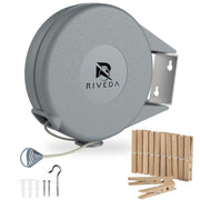 Retractable Clothesline - Portable Heavy Duty Indoor and Outdoor Washing Line - 45 Feet PVC Retracting Clothes Line with Wall Mount Hang The Wet Dry Clothing Laundry - Easy Installation (Grey)