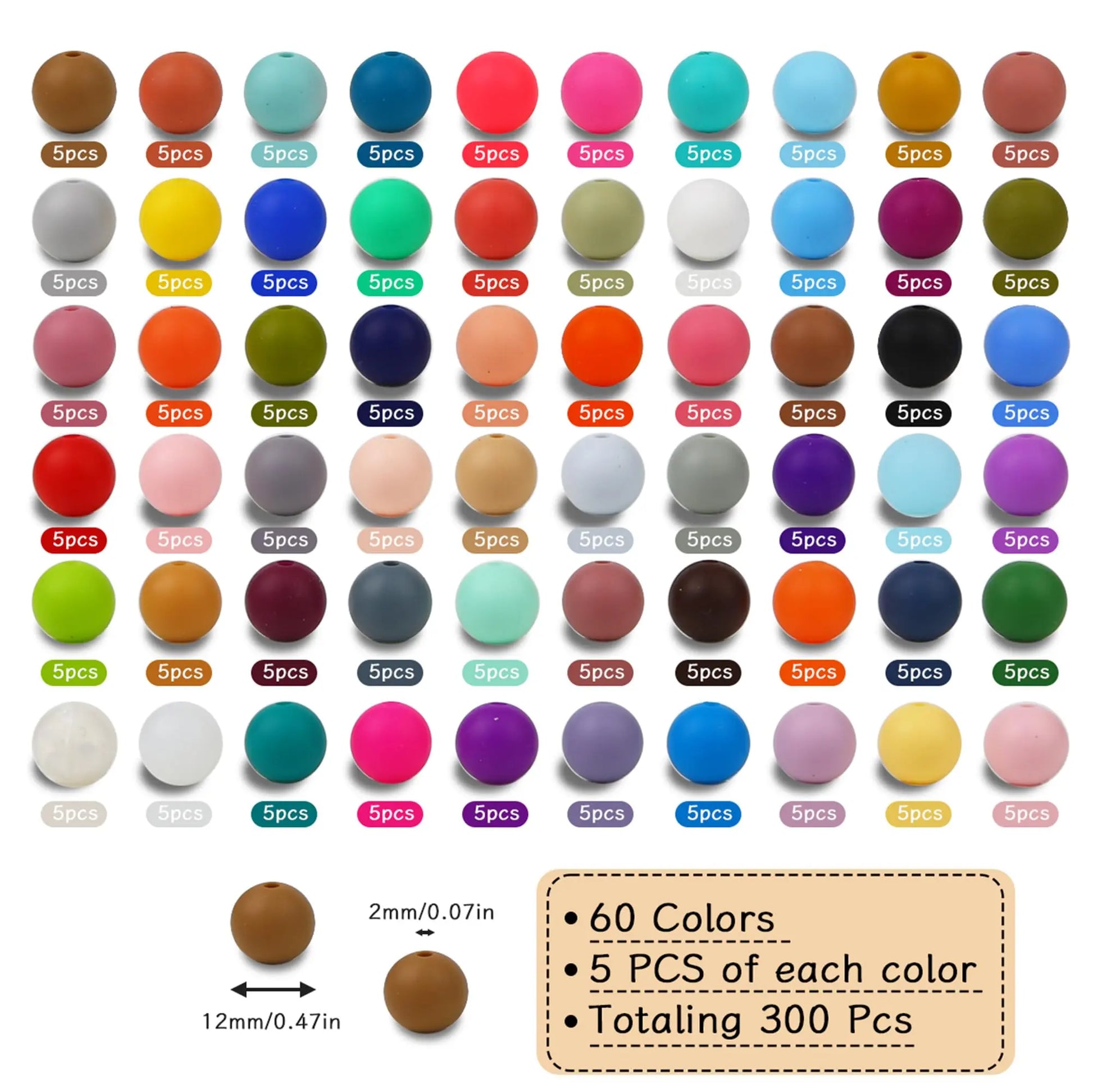 CFKEMZY 300pcs Silicone Beads for Keychain Making Kit 60 Colors Focal Beads Rubber Round Beads Mixed Color Silicone Beads Bulk for Pens, DIY Keychain,Necklace Bracelet Making Kit, Jewelry,Art Crafts