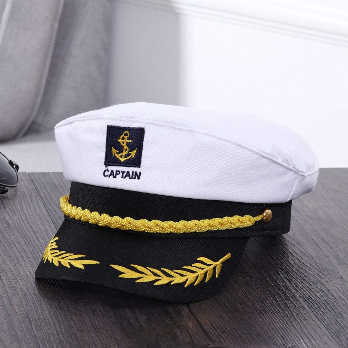 Adult Yacht Boat Sailor Captain Costume Hat Cap Marine Admiral (White), As Shown, 22 x 15 x 5 cm