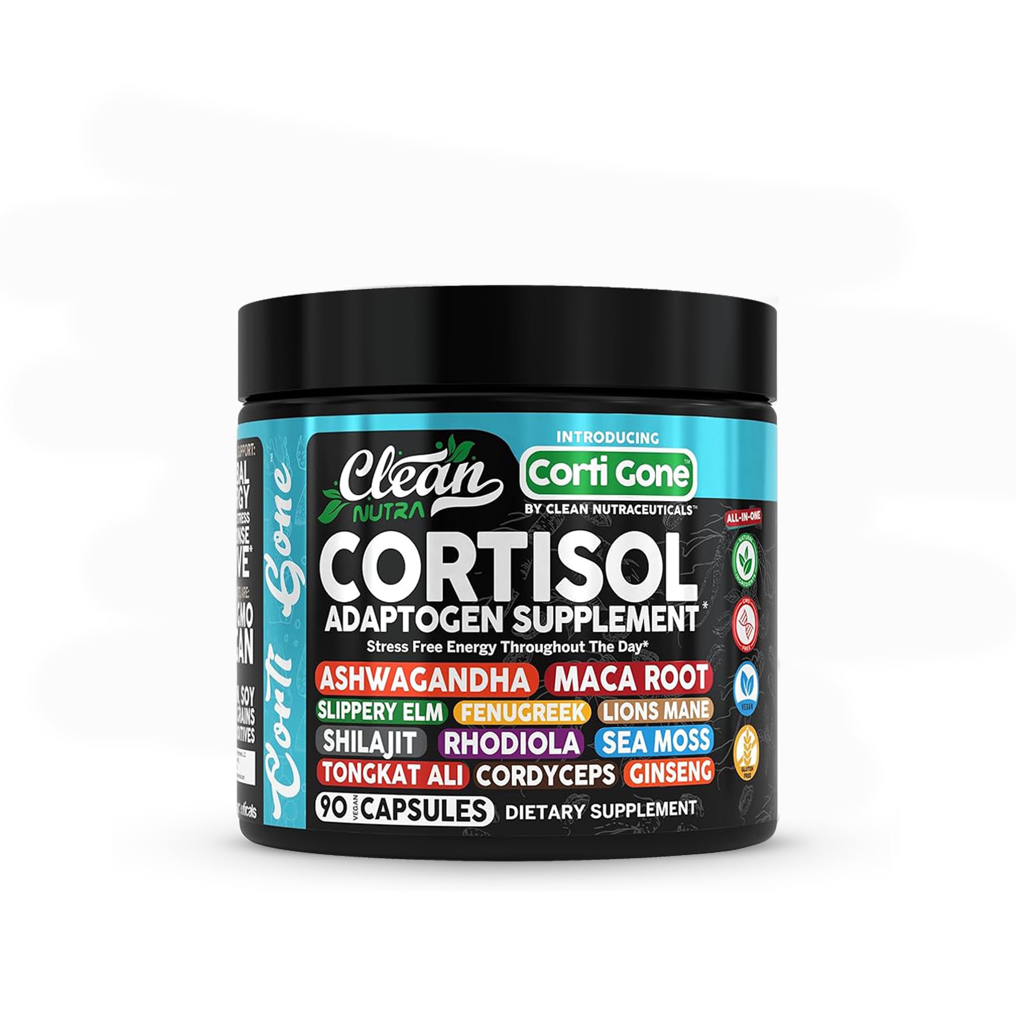 Clean Nutra Cortisol Supplements For Women | Maca Root Ashwagandha Cortisol Detox Manager Reducer + Slippery Elm Fenugreek Lions Mane Shilajit Rhodiola Sea Moss Tongkat Ali Cordyceps Ginseng Beet Root