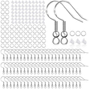 925 Sterling Silver Plated Earring Hooks 150 PCS/75 Pairs,Ear Wires Fish Hooks,500pcs Hypoallergenic Earring Making kit with Jump Rings and Clear Silicone Earring Backs Stoppers (Silver)