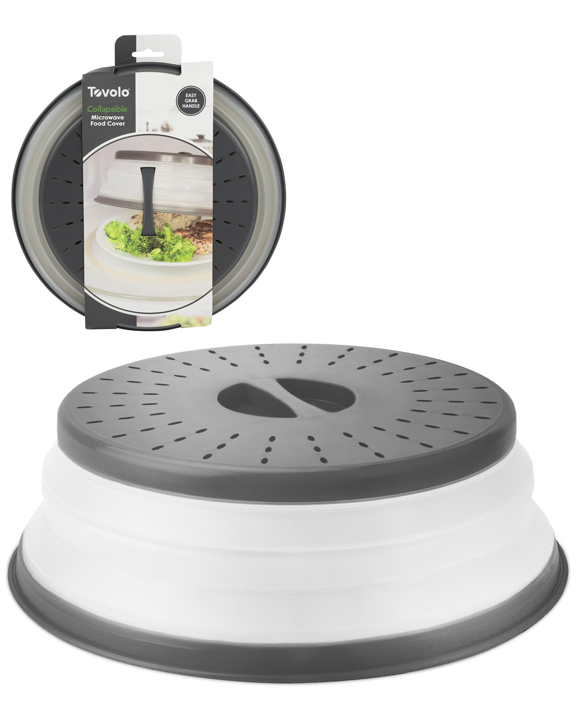 Tovolo Microwave Splatter Cover for Food, Medium (Charcoal) - Collapsible & Vented Silicone Splatter Guard Lid - Microwave Plate & Dish Cover with Handle - BPA-Free Kitchen Gadget for Meal Prep