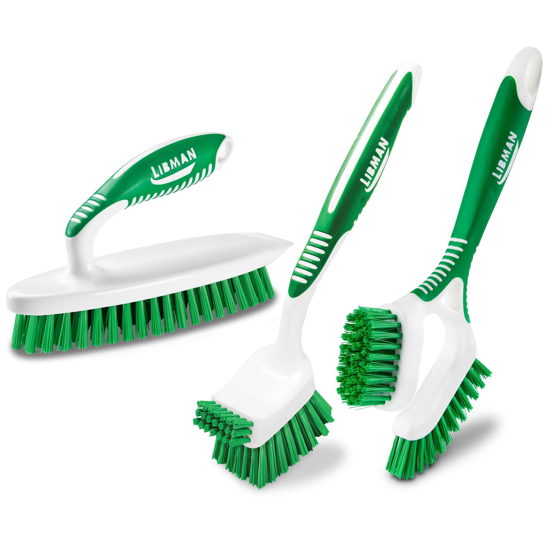 Libman Scrub Brush Kit Three Different Durable Brushes for Grout, Tile, Bathroom, Kitchen. Easy to Handle, Strong Fibers for Tough Messes Family Made in the USA, Unisex Lot 2406
