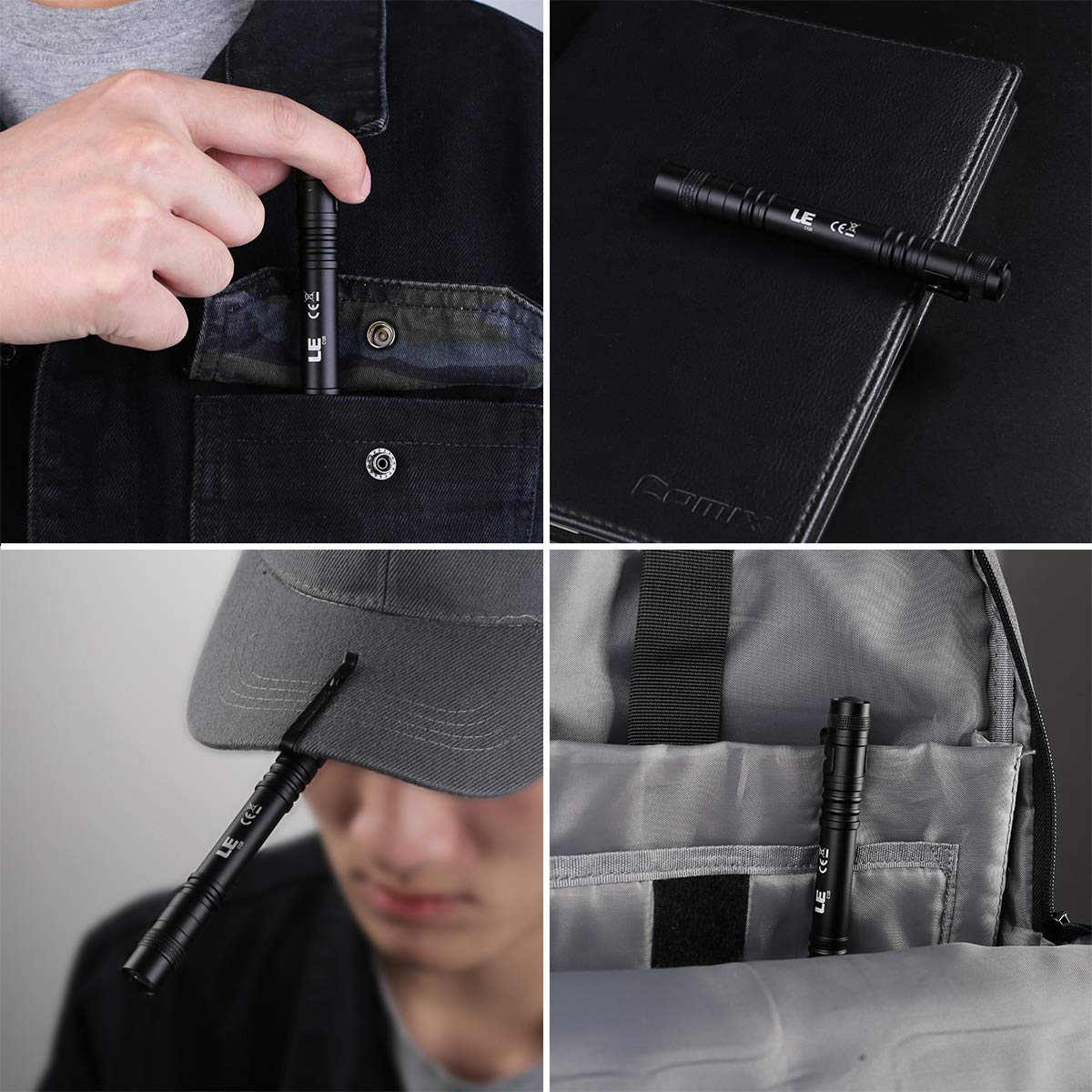 LE LED Pen Flashlights, Lightweight, Mini, Waterproof Pocket Flashlight with Clip, 2 Pack Small Flashlights for Inspection, Work, Emergency