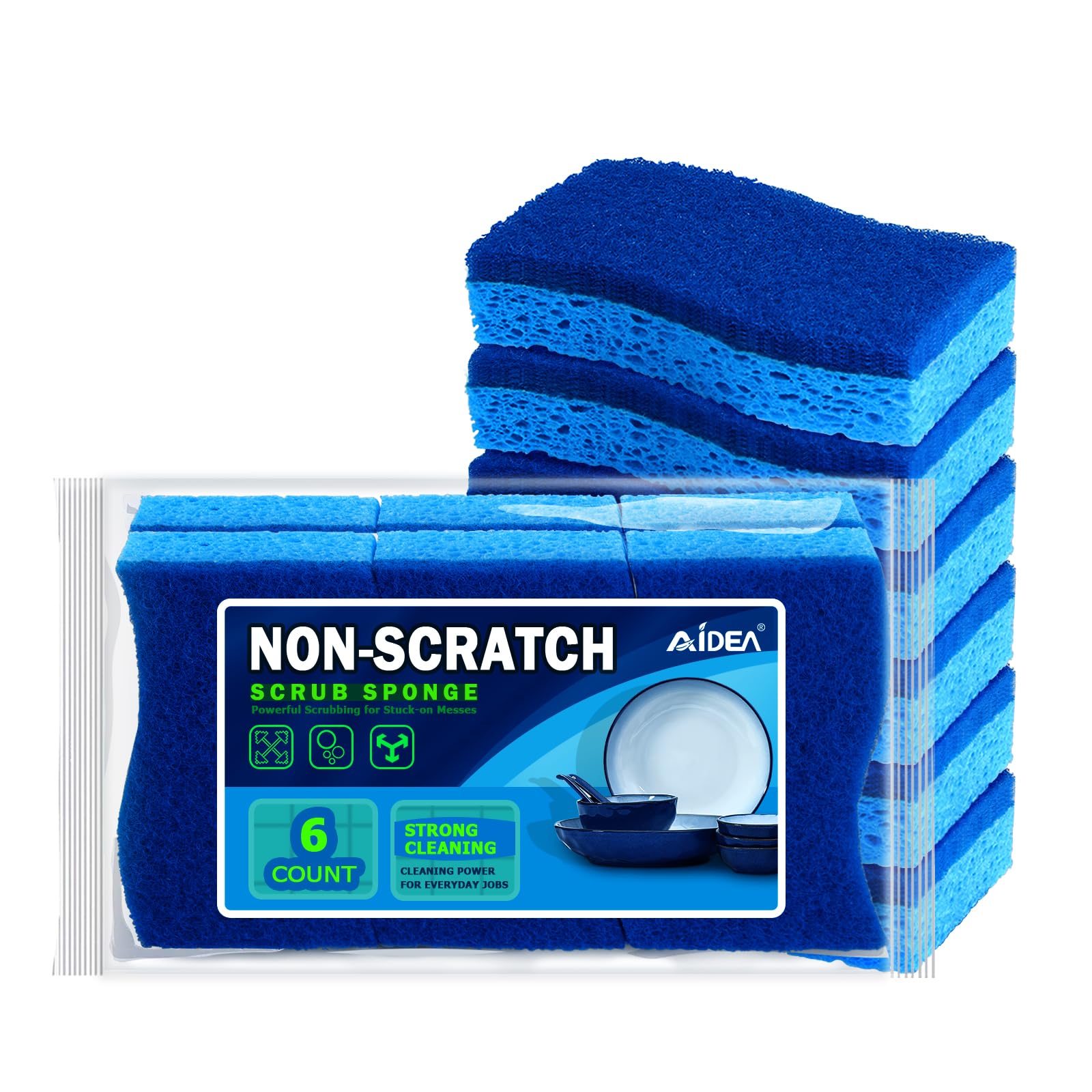 AIDEA-Brite Non-Scratch Scrub Sponge-24Count, Sponges for Dishes, Sponges Kitchen, Cleaning Sponge, Cleans Fast Without Scratching, Stands Up to Stuck-on Grime, Cleaning Power for Everyday Jobs