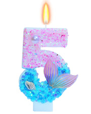 Mermaid Themed Birthday Candles, Number 5 Girls Glitter Birthday Party Supplies,Anniversary Party Decor,2.87 inch Cake Topper Decorations (Mermaid Themed, Number 5)