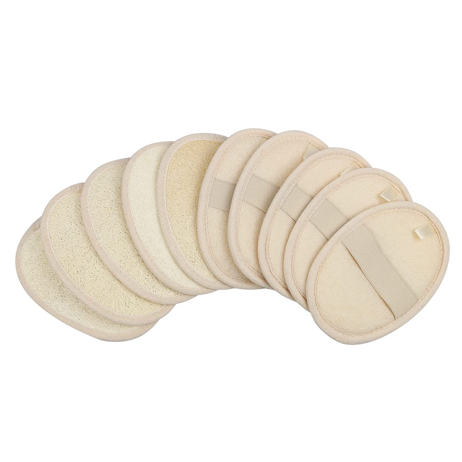 10-Pack Exfoliating Loofah Sponge Pads - Natural Luffa & Terry Cloth, Body Scrubbers for Shower & Bath Mooerca
