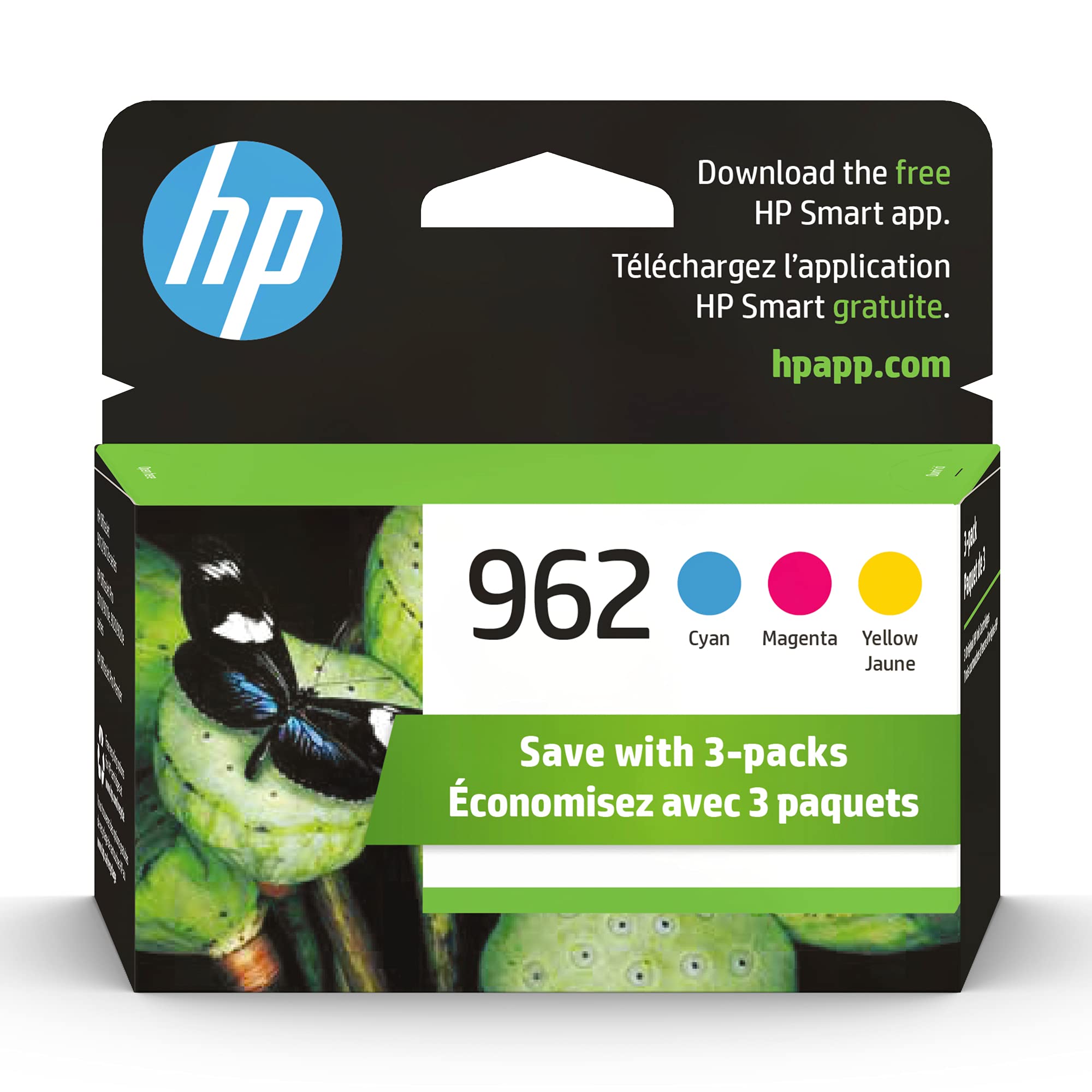 خراطيش حبر HP 962 سماوي، أرجواني، أصفر لطابعات HP | تعمل مع سلسلة الطابعات: OfficeJet 9010، 9020 | مؤهلة لـ Instant Ink | 3YP00AN