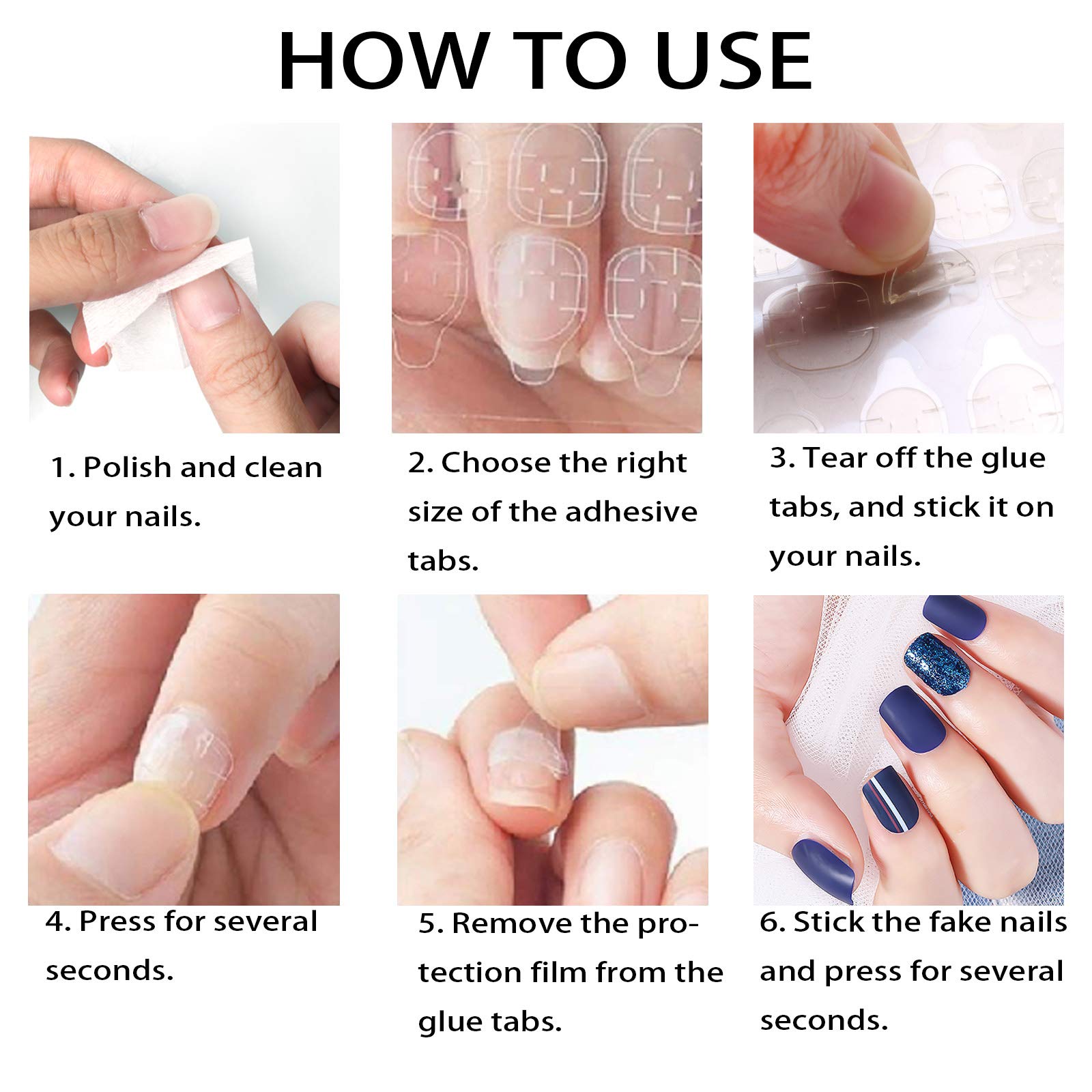 Allstarry 288pcs (12 Sheets) Adhesive Tabs Waterproof Breathable Glue Tabs Double-Sided Nail Jelly Sticker Super Sticky Fake Nail Glue Stickers Transparent Flexible for Manicure